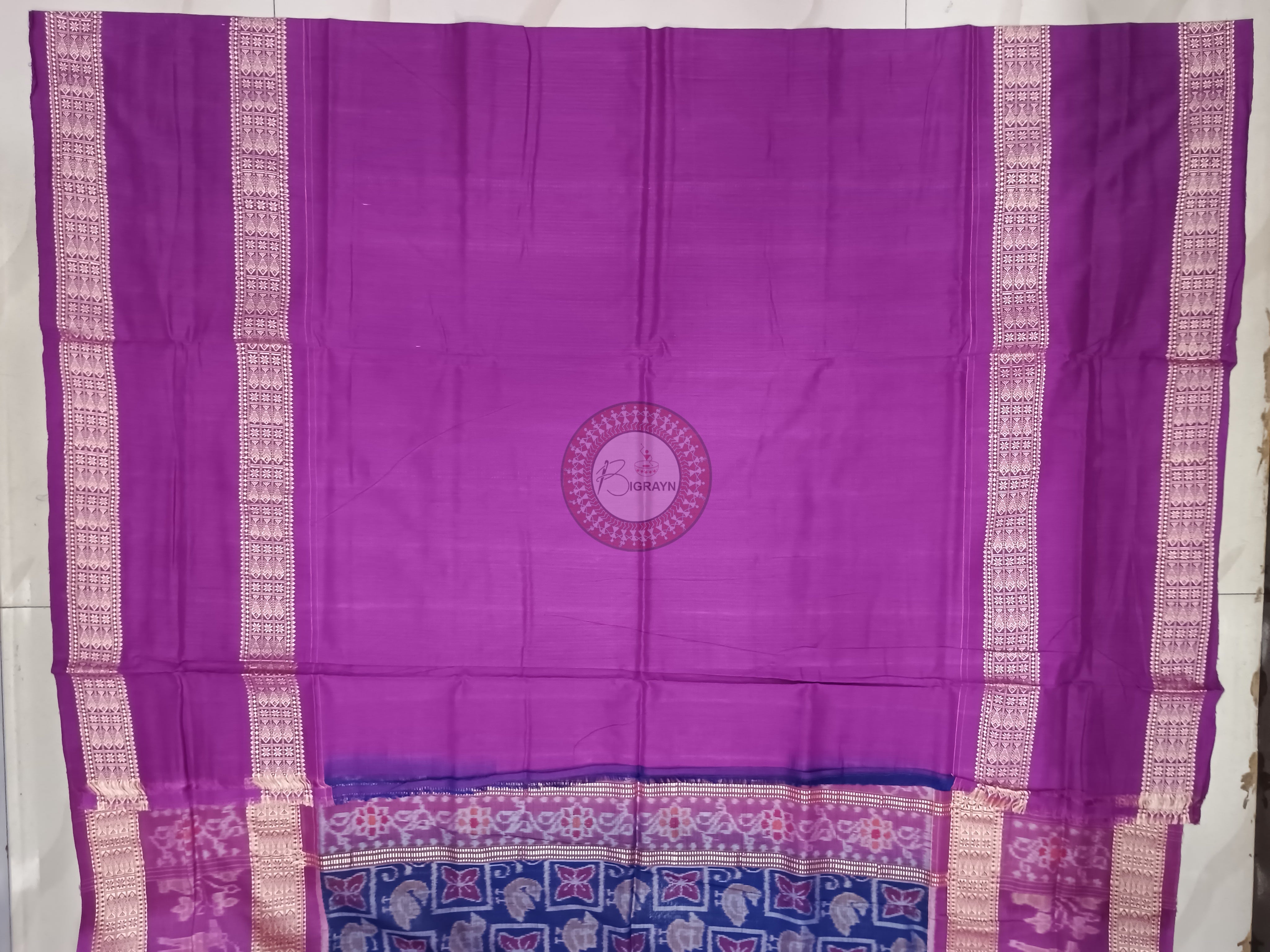 Blue Purple Scot Deer design Odisha Handloom Sambalpuri Cotton Saree