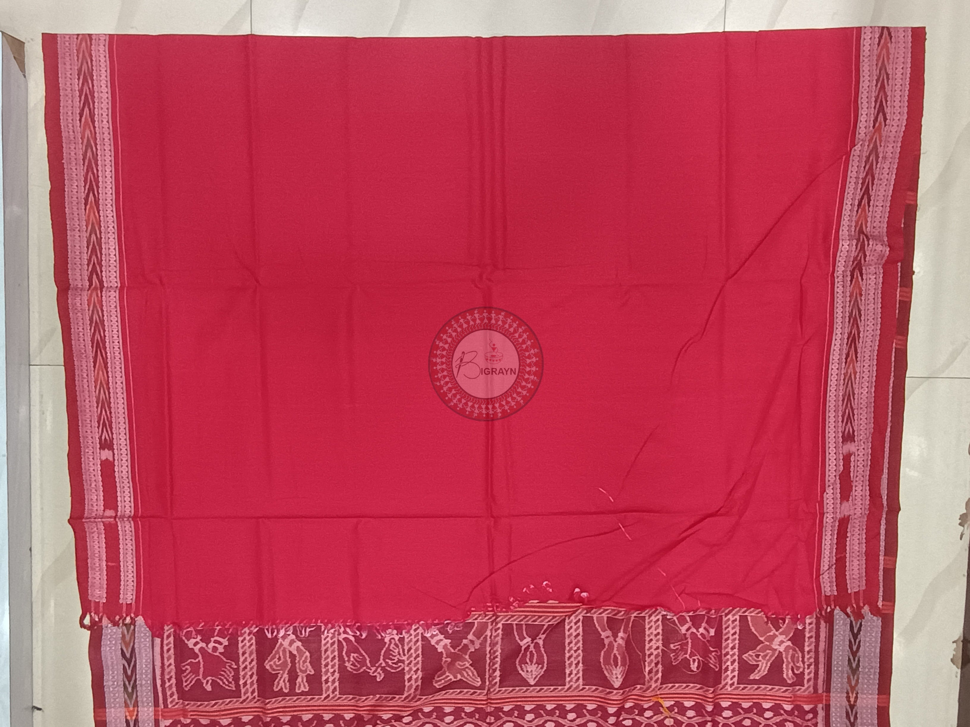 Black Red Scot Elephant And Kalashi Design Odisha Handloom Sambalpuri Cotton Saree