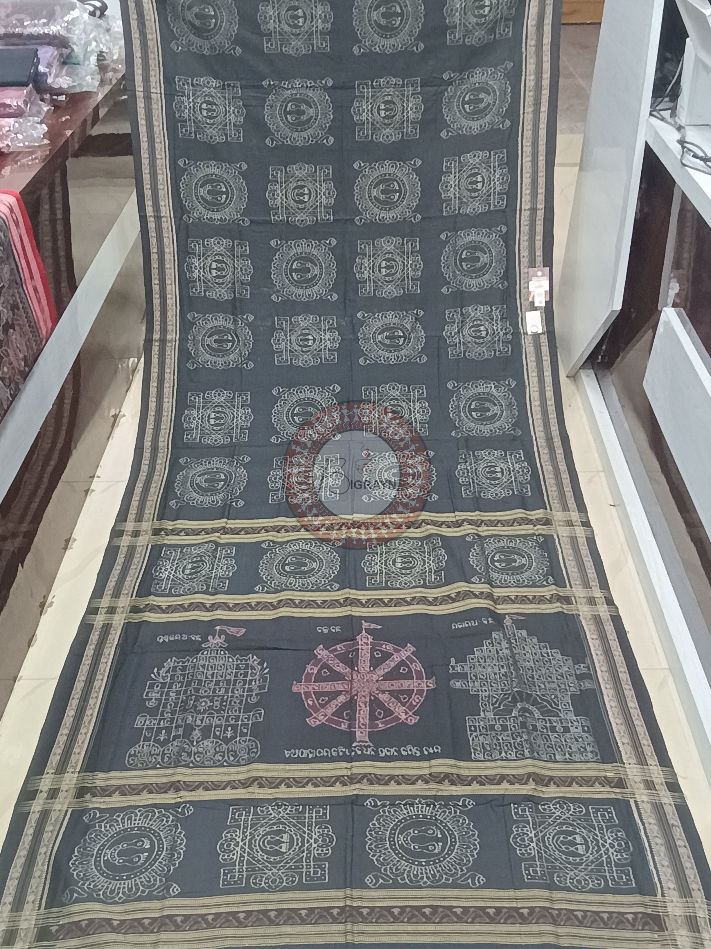 Black Laxmi Pada And Jhoti Design Odisha Handloom Sambalpuri Cotton Saree