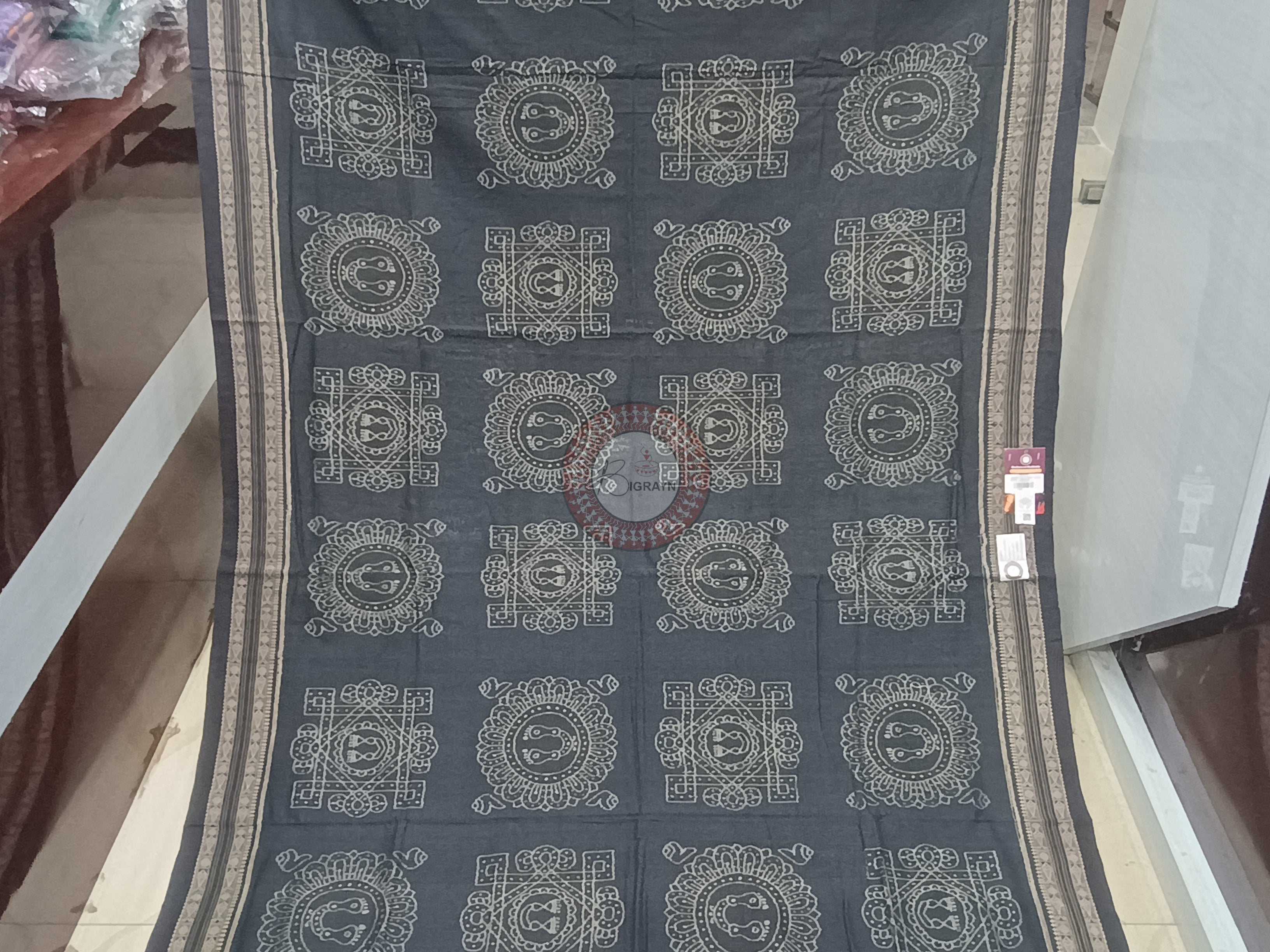 Black Laxmi Pada And Jhoti Design Odisha Handloom Sambalpuri Cotton Saree