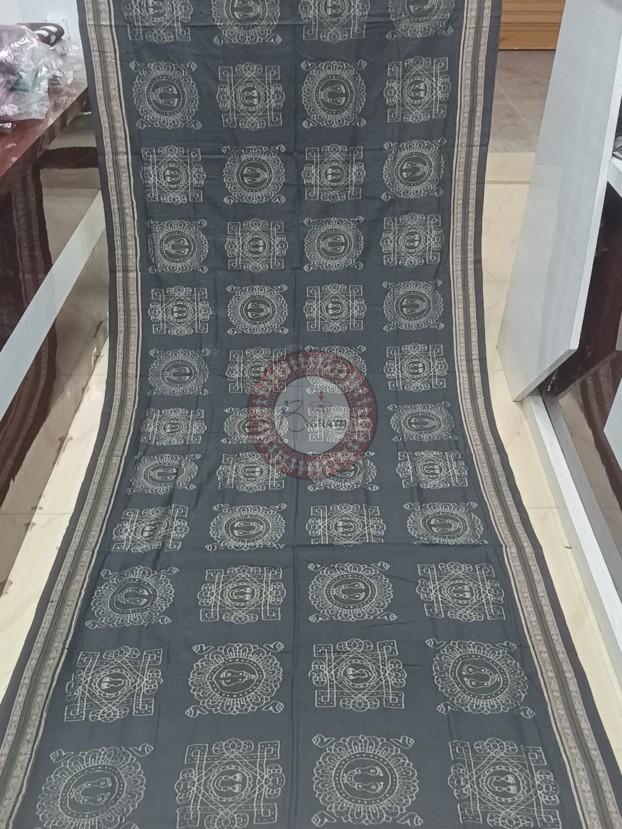 Black Laxmi Pada And Jhoti Design Odisha Handloom Sambalpuri Cotton Saree