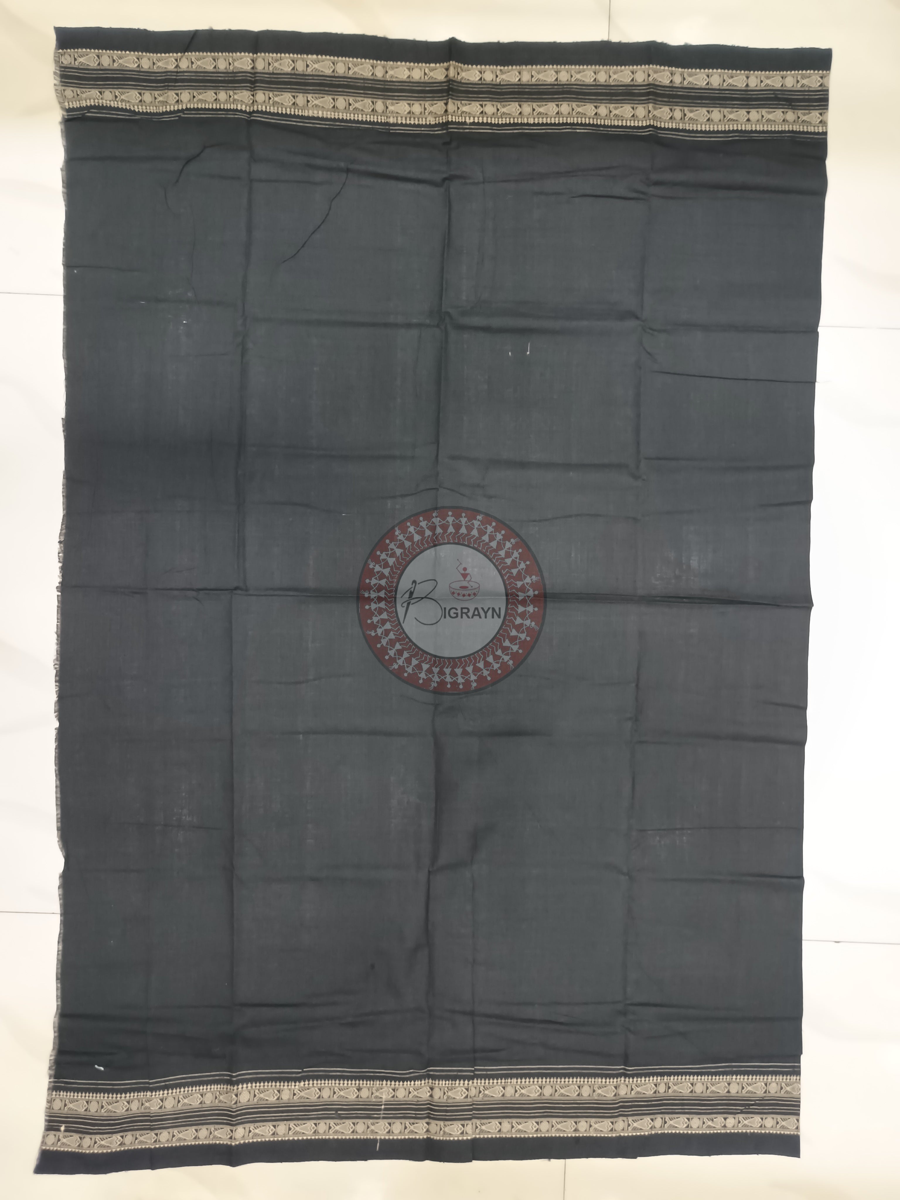 Black Laxmi Pada And Jhoti Design Odisha Handloom Sambalpuri Cotton Saree