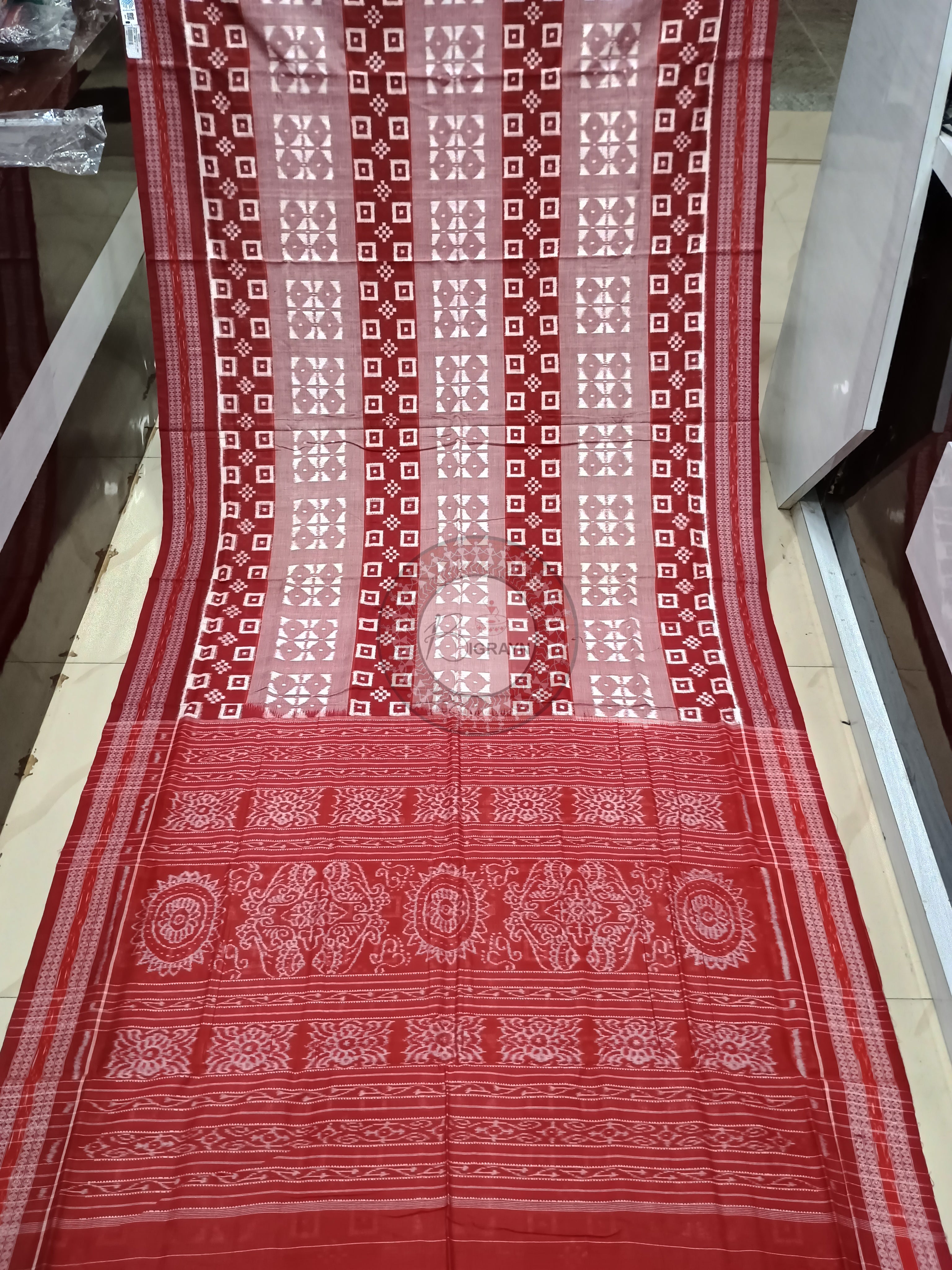 Peach Red Pasapali design Odisha Handloom Sambalpuri Cotton Saree