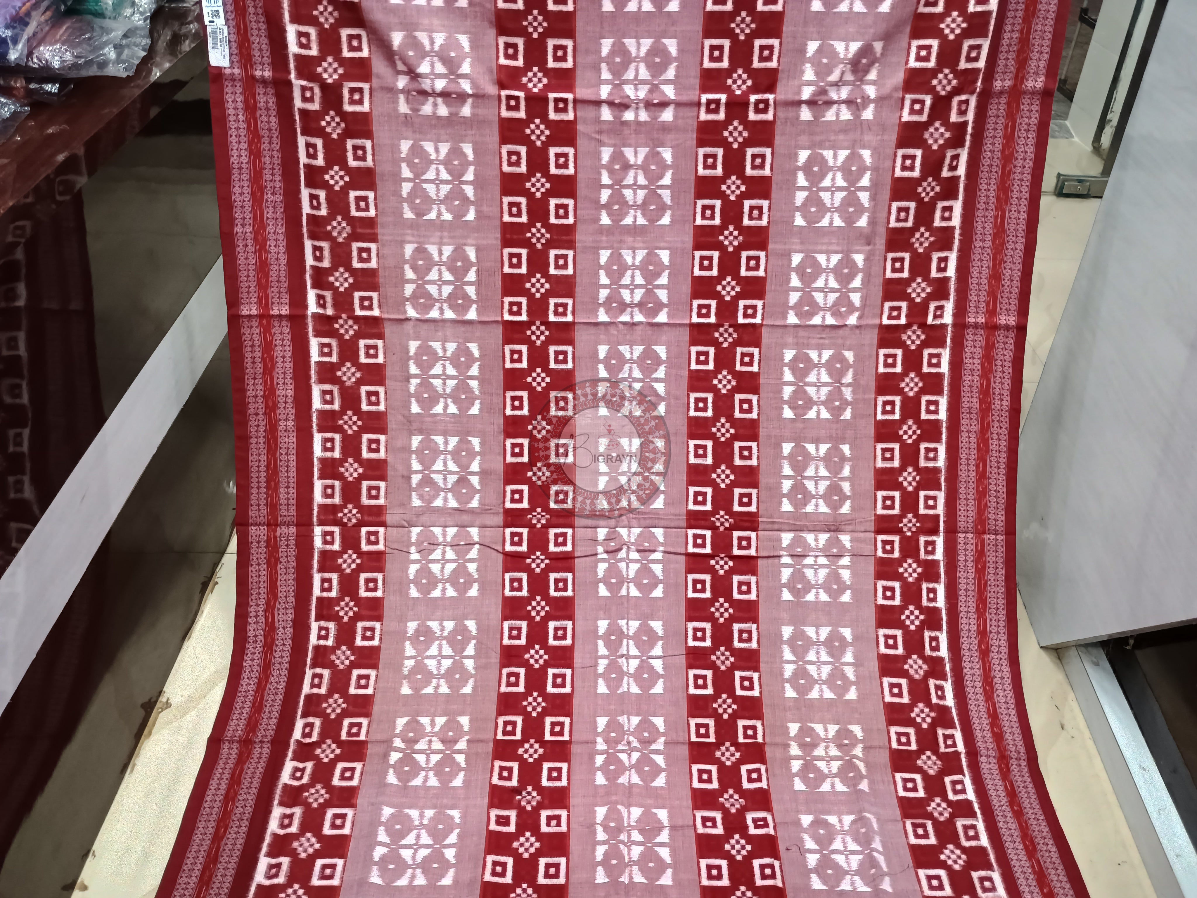 Peach Red Pasapali design Odisha Handloom Sambalpuri Cotton Saree