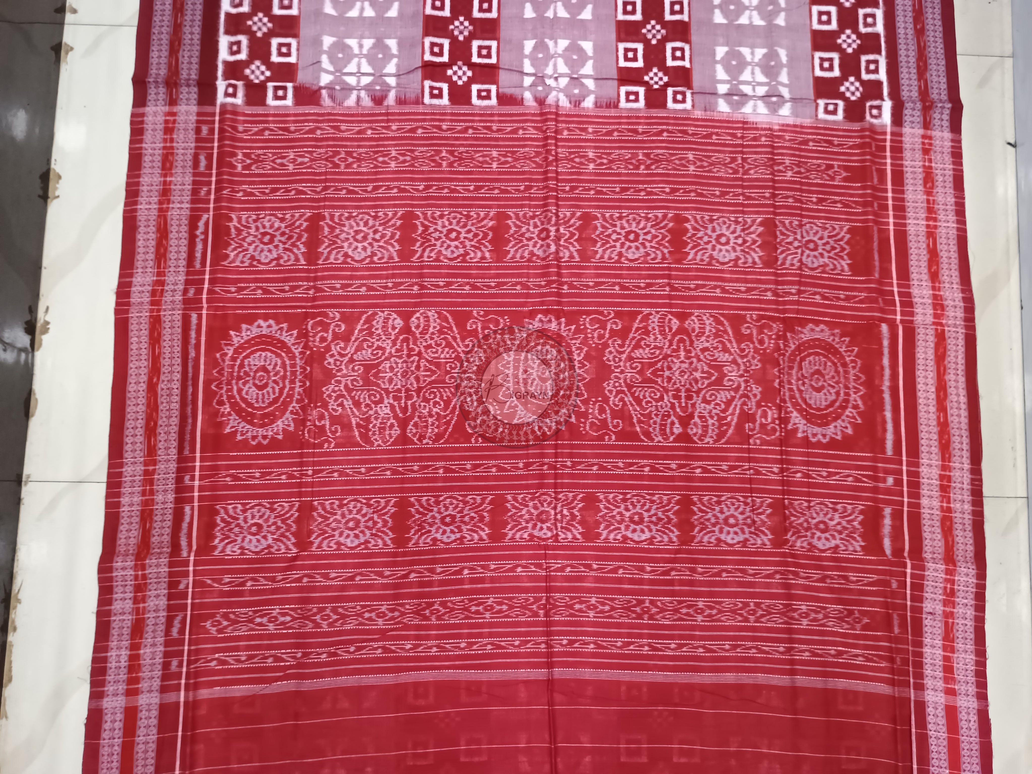 Peach Red Pasapali design Odisha Handloom Sambalpuri Cotton Saree