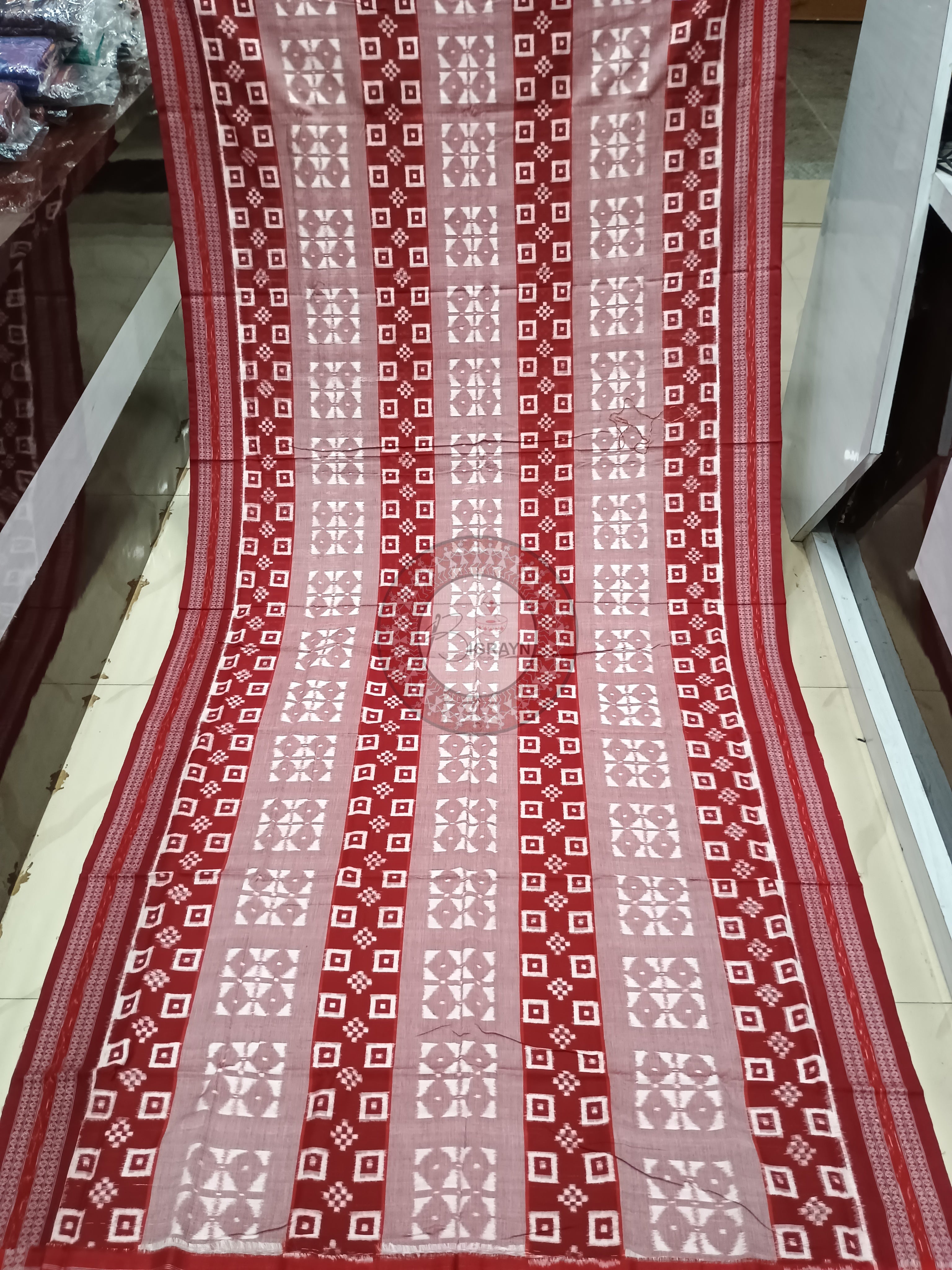 Peach Red Pasapali design Odisha Handloom Sambalpuri Cotton Saree