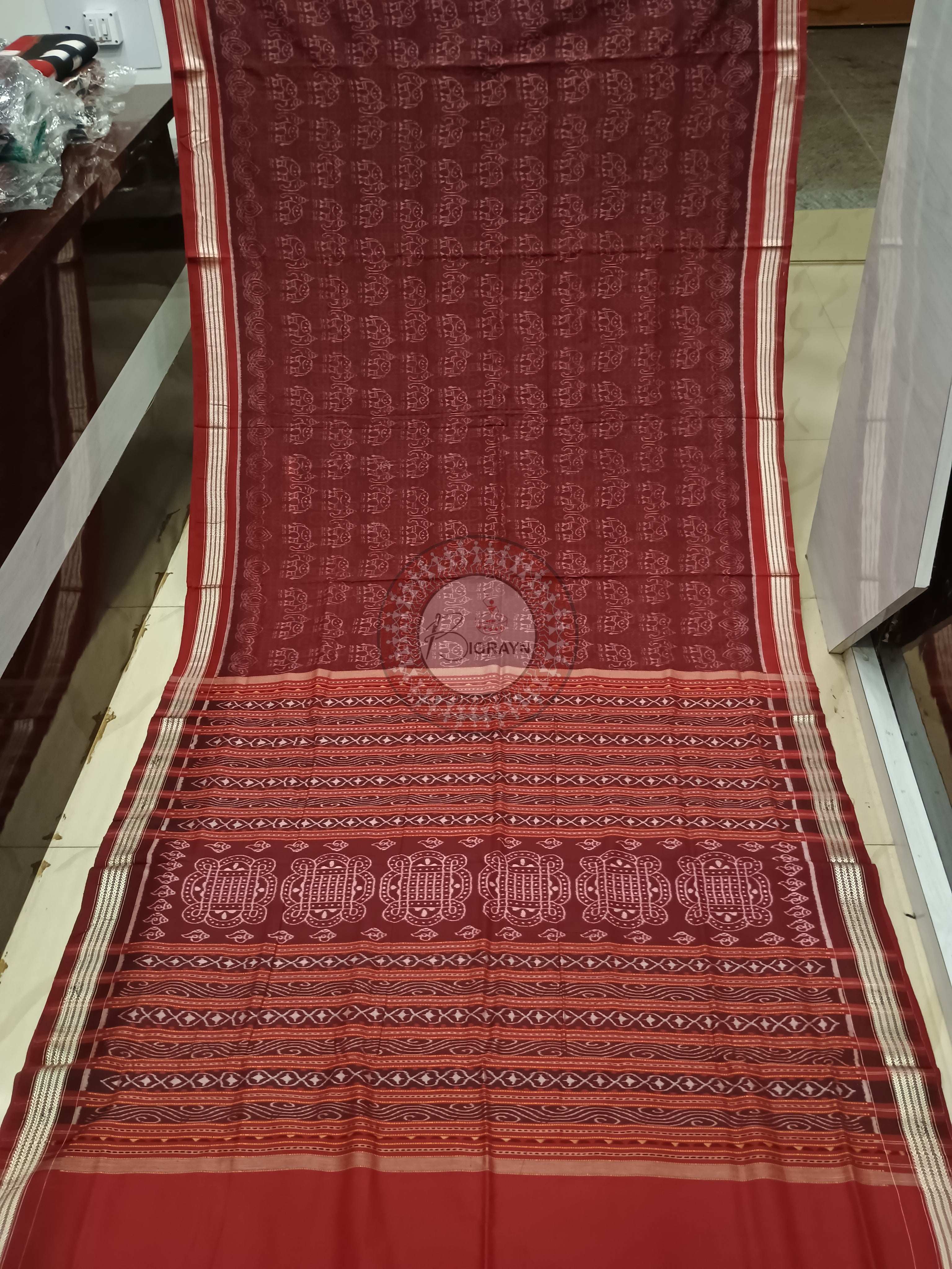 Maroon Dual Elephant Odisha Handloom Sambalpuri Cotton Saree
