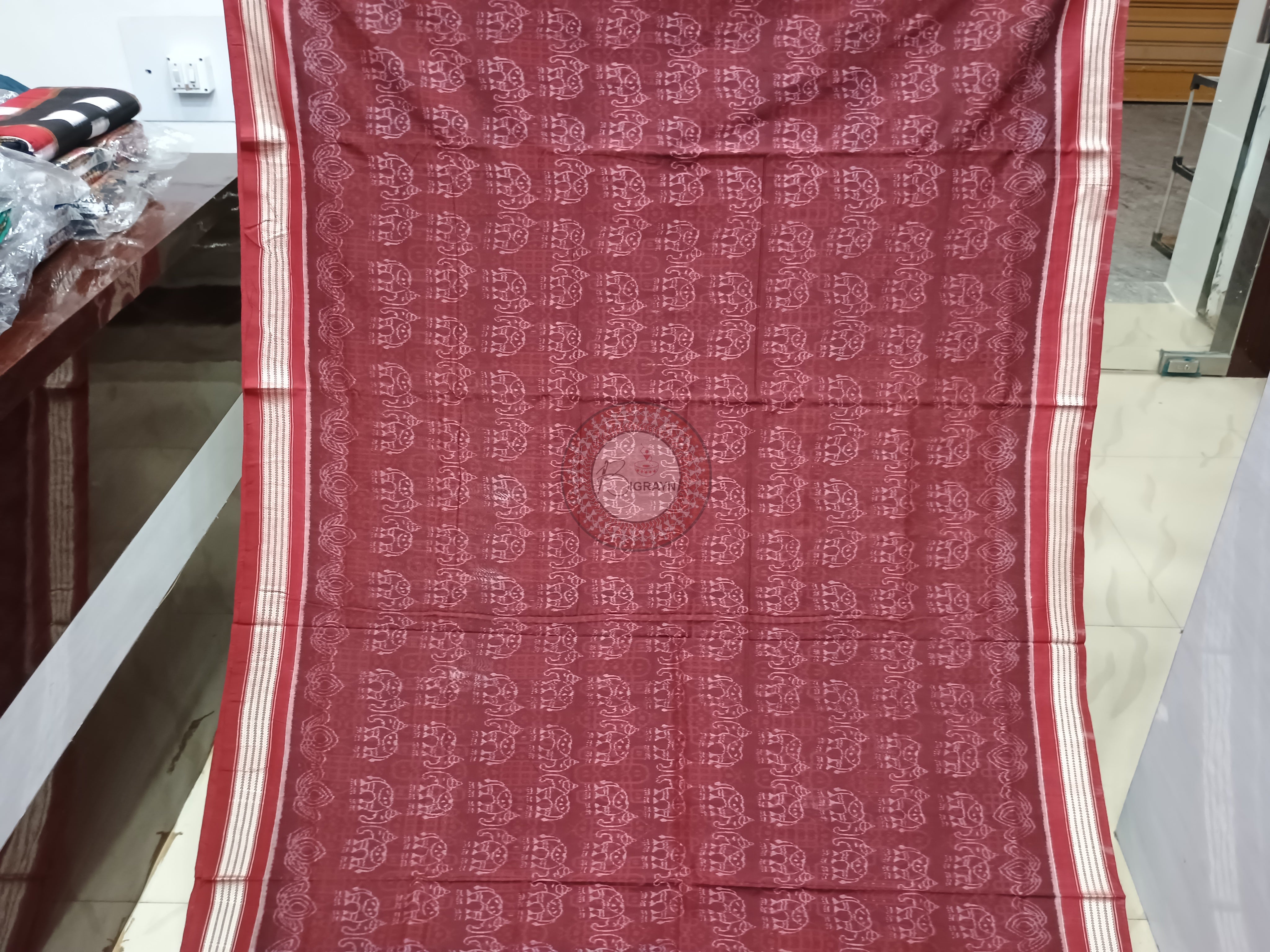 Maroon Dual Elephant Odisha Handloom Sambalpuri Cotton Saree