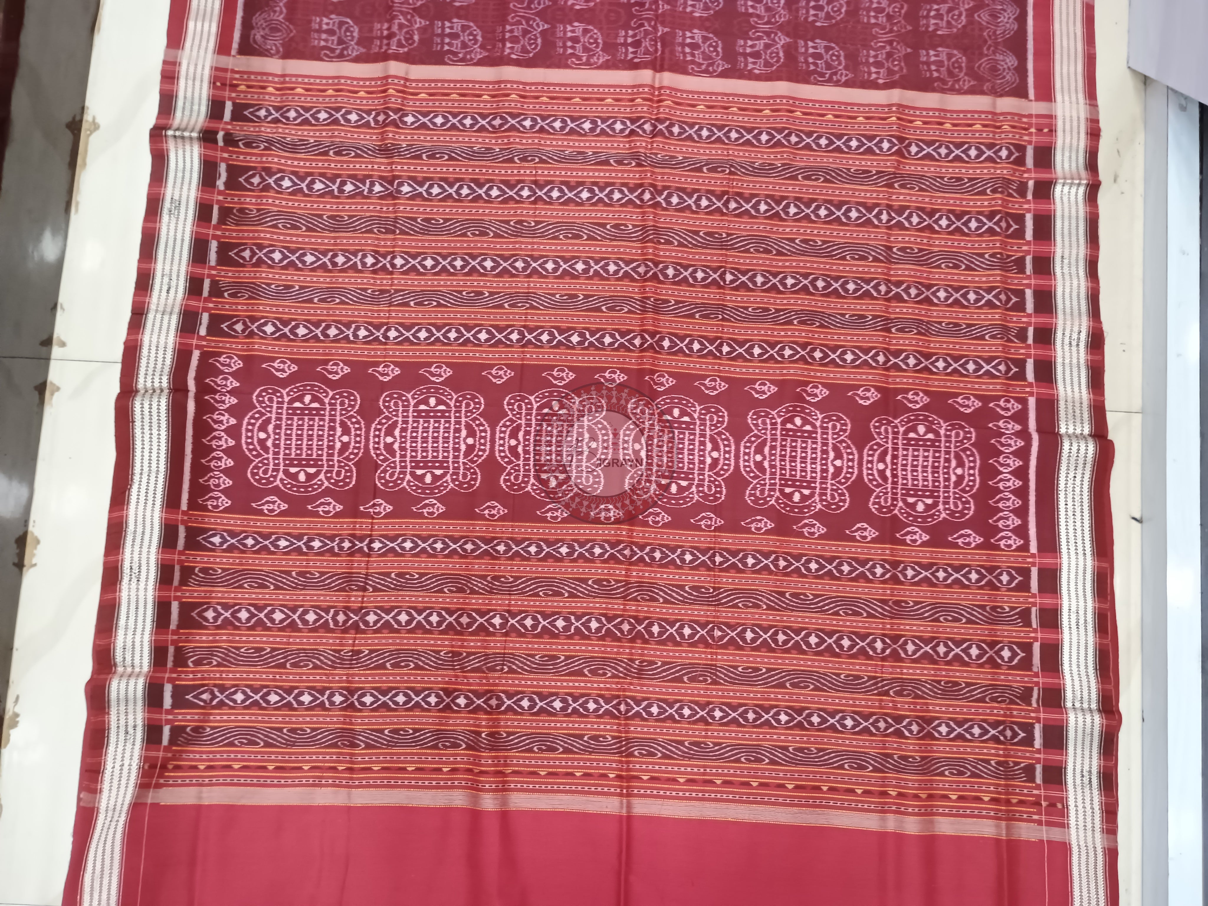 Maroon Dual Elephant Odisha Handloom Sambalpuri Cotton Saree