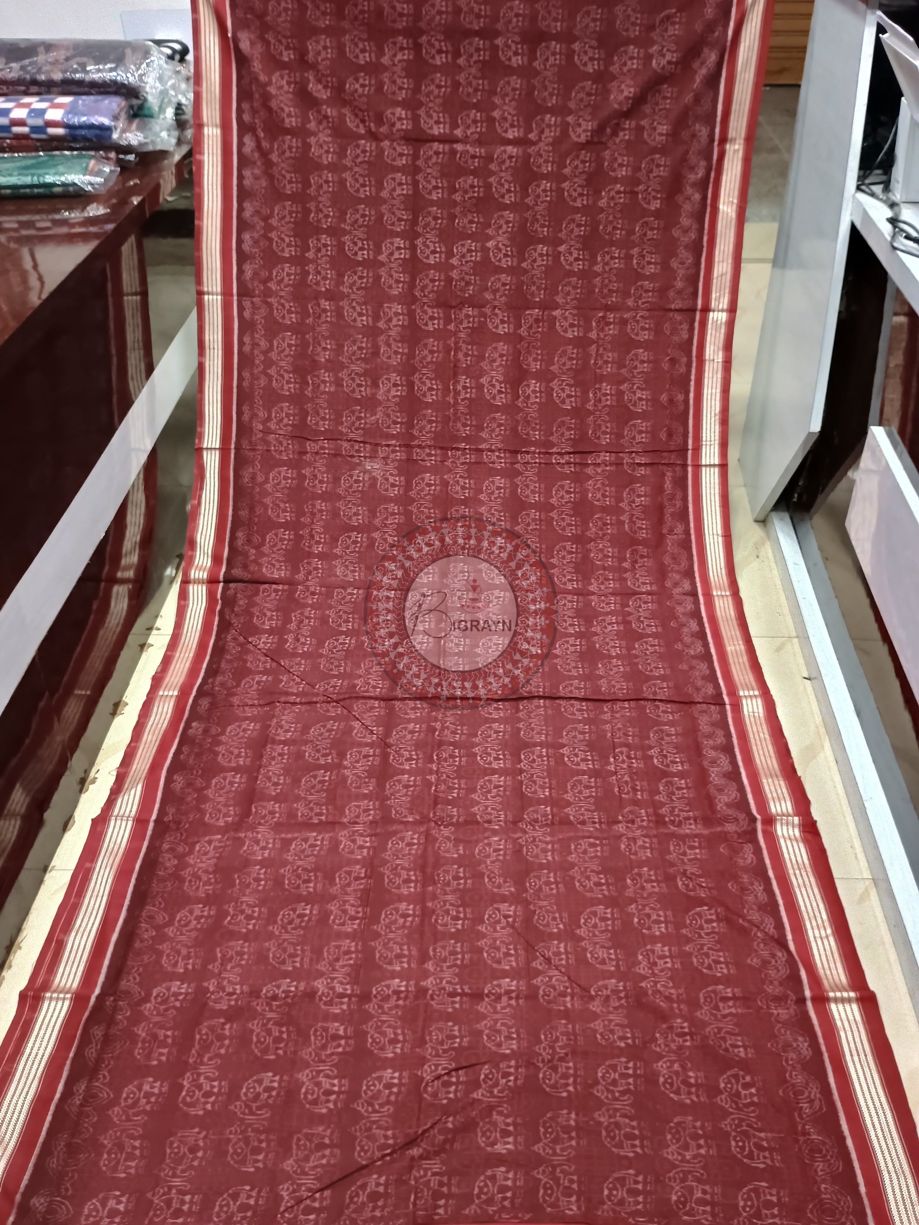 Maroon Dual Elephant Odisha Handloom Sambalpuri Cotton Saree
