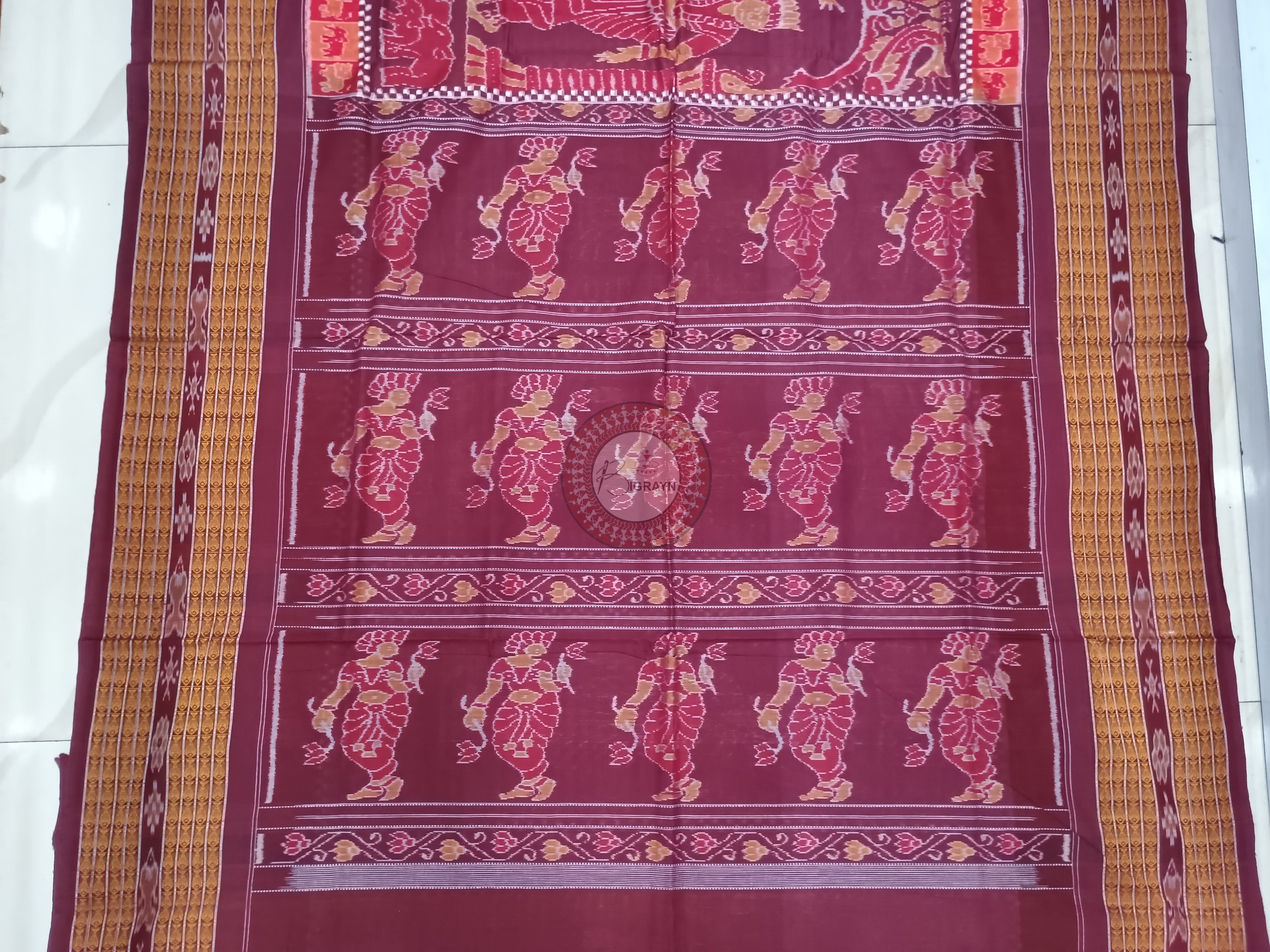 Maroon Dancer design Odisha Handloom Sambalpuri Cotton Saree