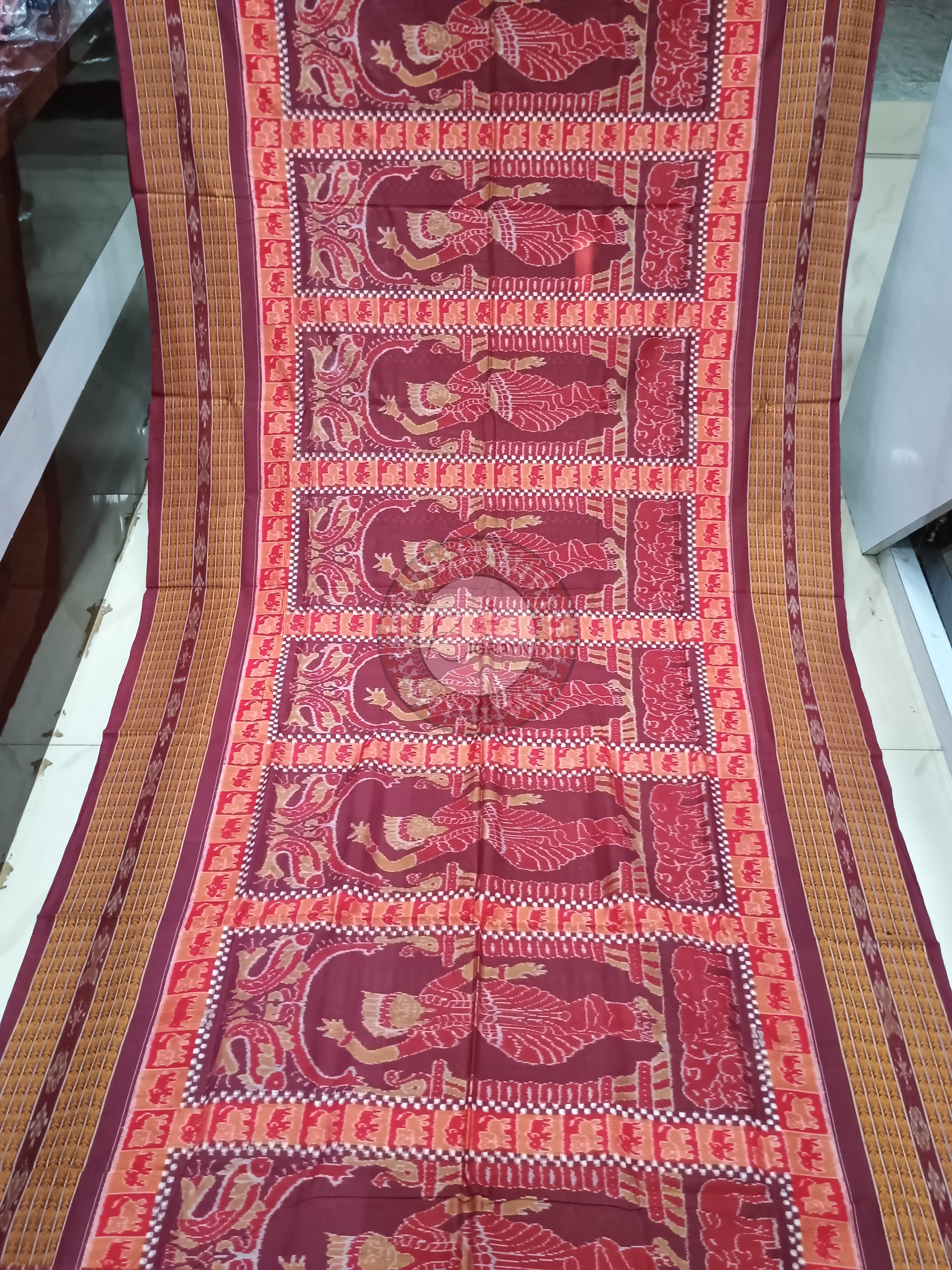 Maroon Dancer design Odisha Handloom Sambalpuri Cotton Saree