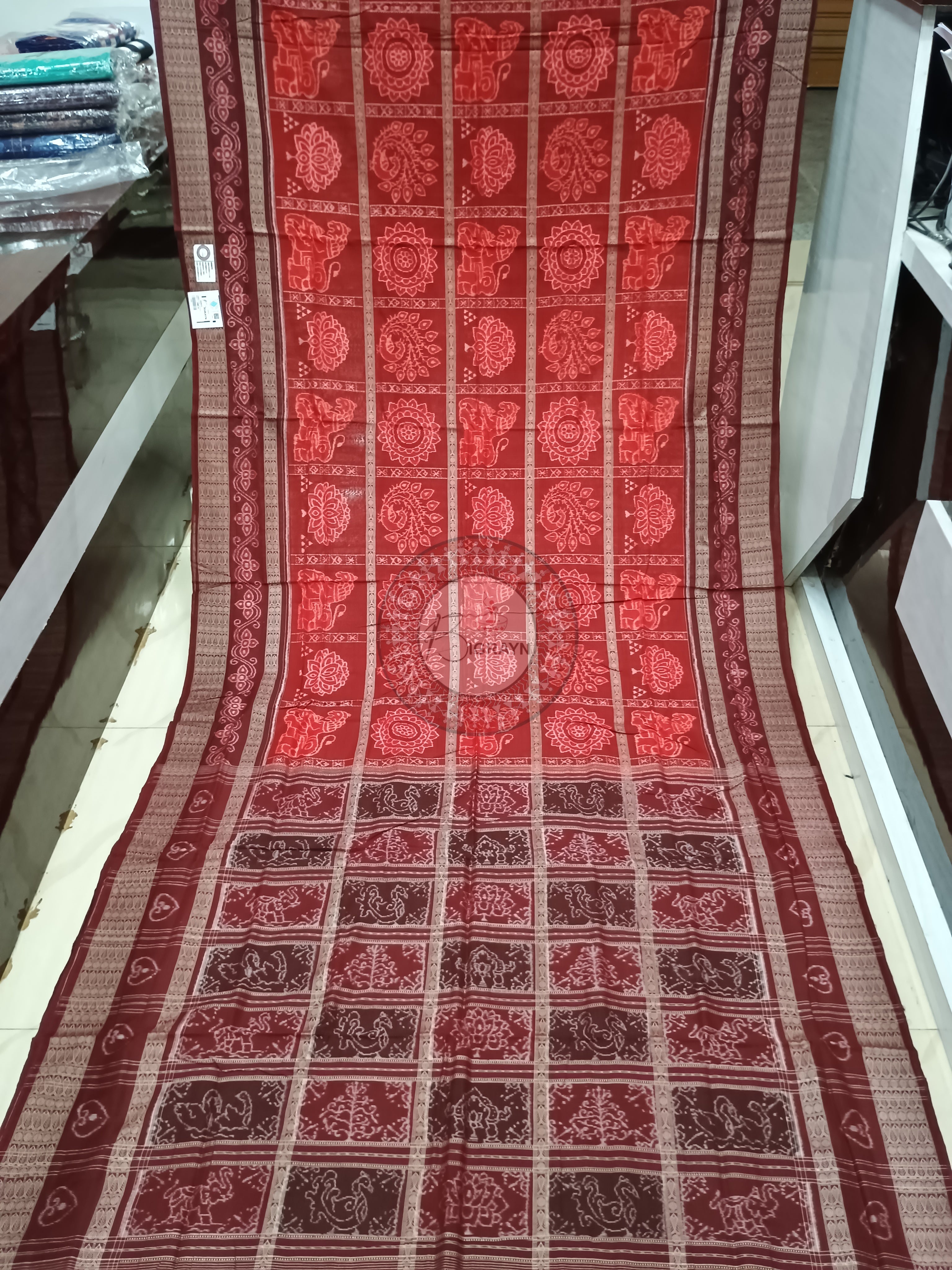 Red Maroon 5 Kothi Design Odisha Handloom Sambalpuri Cotton Saree