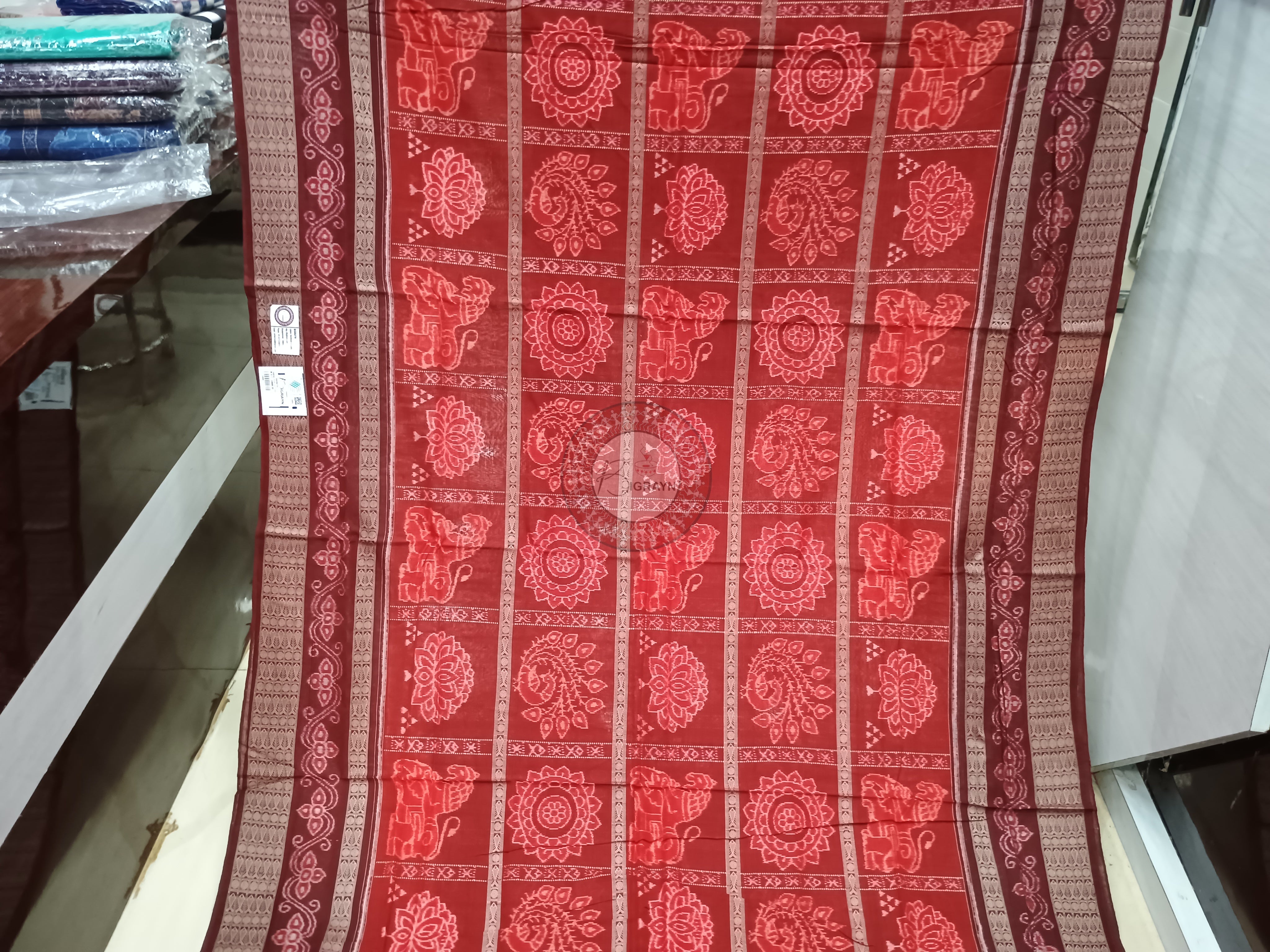Red Maroon 5 Kothi Design Odisha Handloom Sambalpuri Cotton Saree