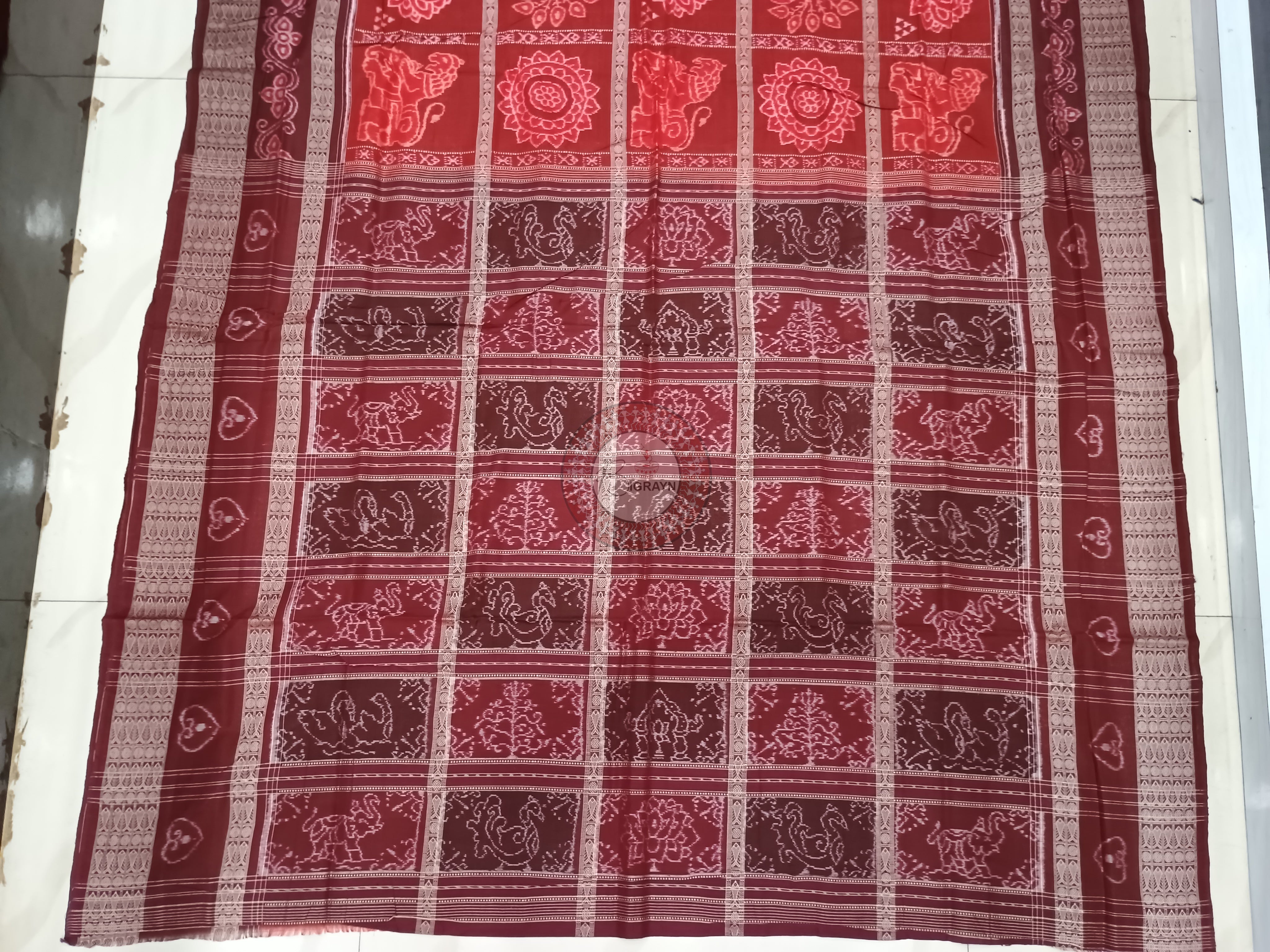 Red Maroon 5 Kothi Design Odisha Handloom Sambalpuri Cotton Saree