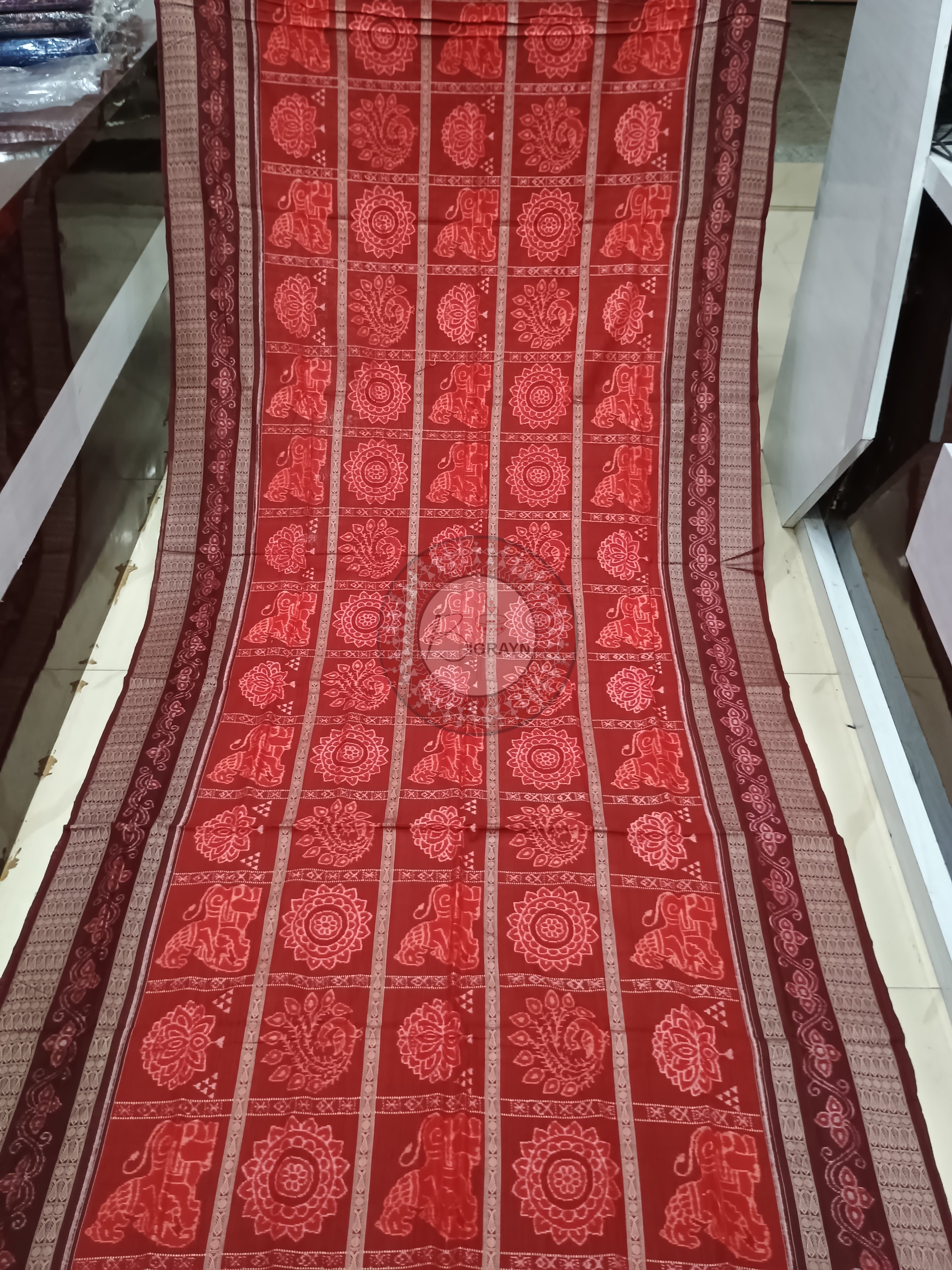 Red Maroon 5 Kothi Design Odisha Handloom Sambalpuri Cotton Saree