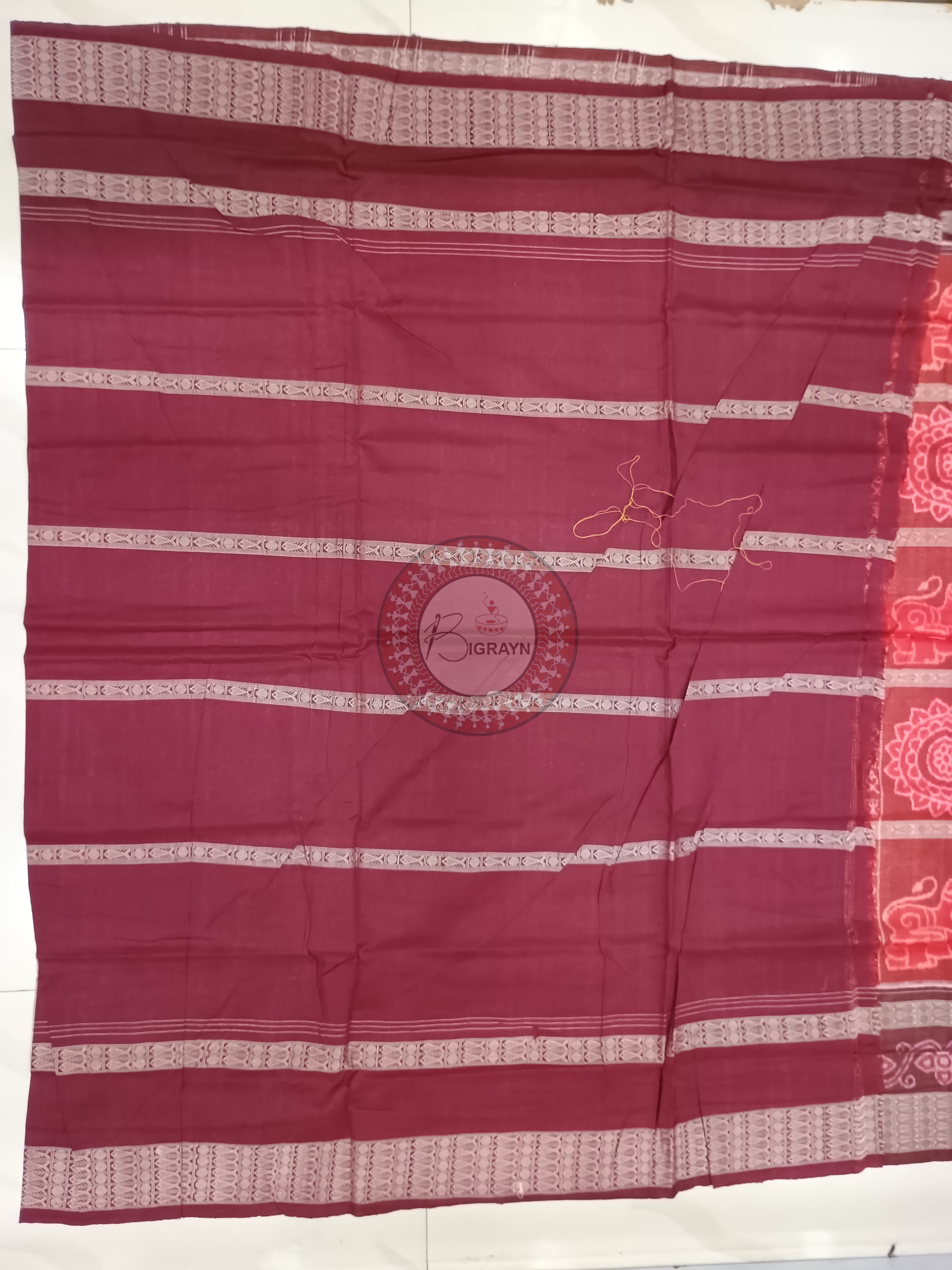 Red Maroon 5 Kothi Design Odisha Handloom Sambalpuri Cotton Saree