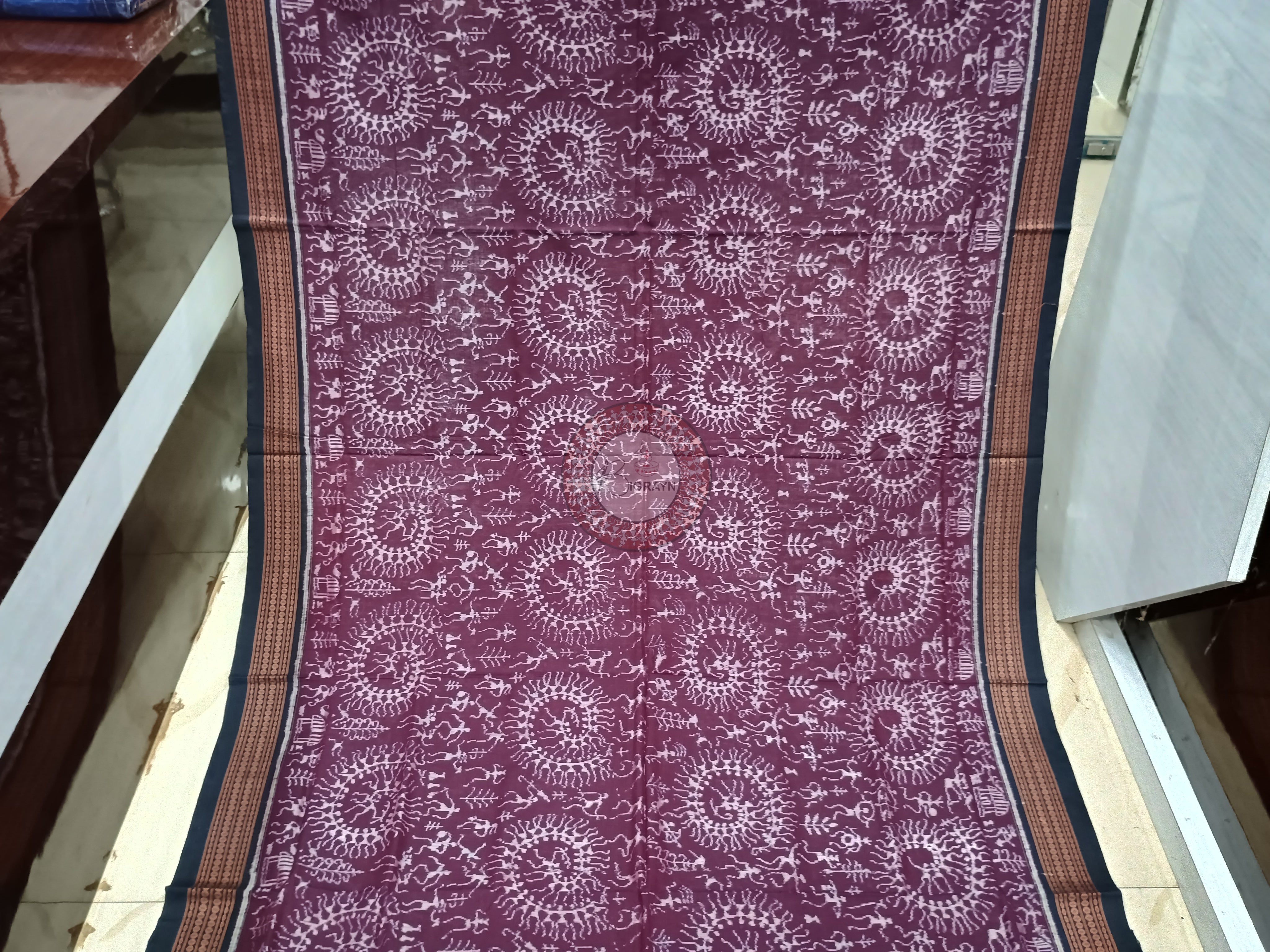 Purple Black Round Tribal Design Odisha Handloom Sambalpuri Cotton Saree