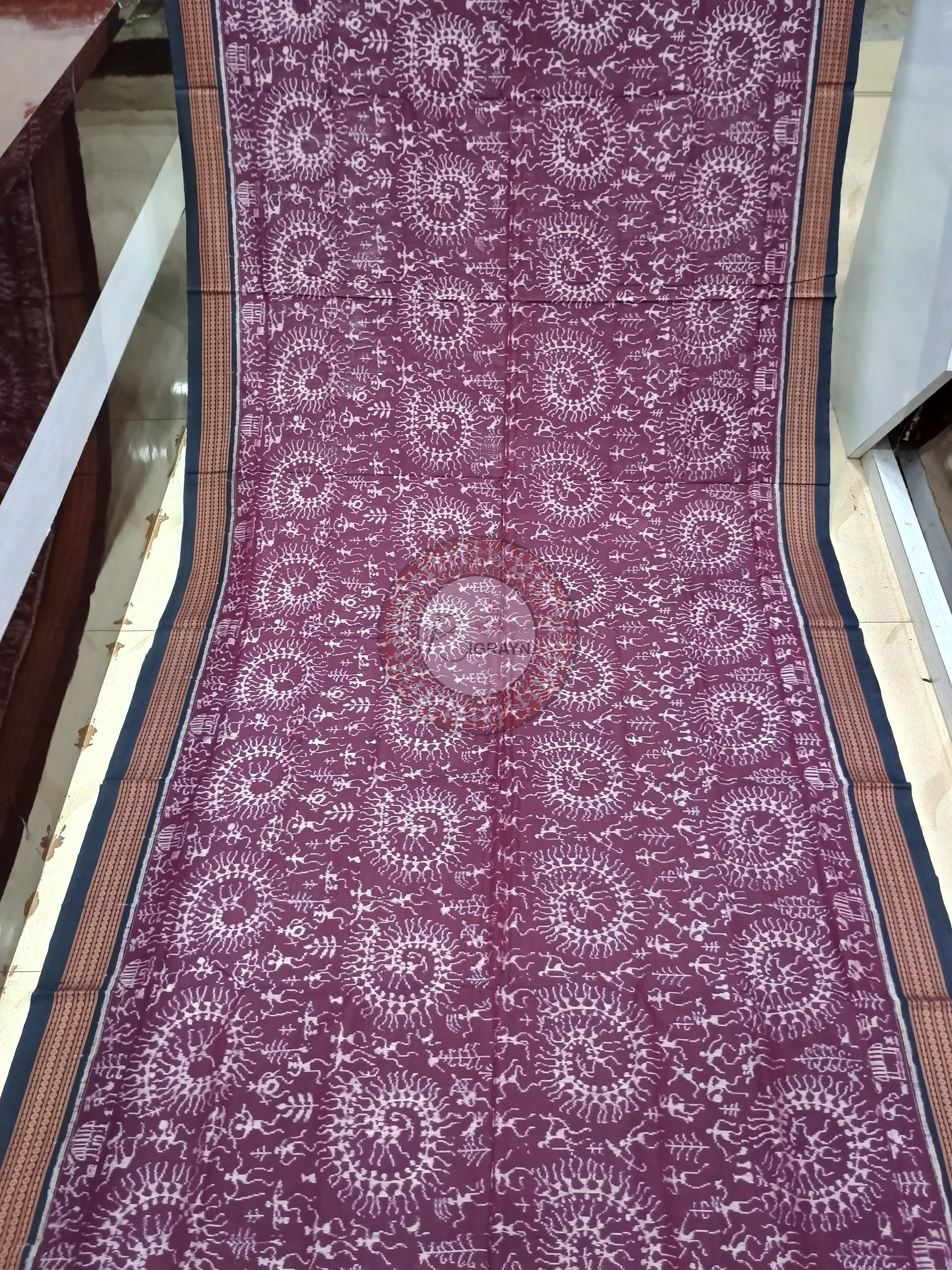 Purple Black Round Tribal Design Odisha Handloom Sambalpuri Cotton Saree