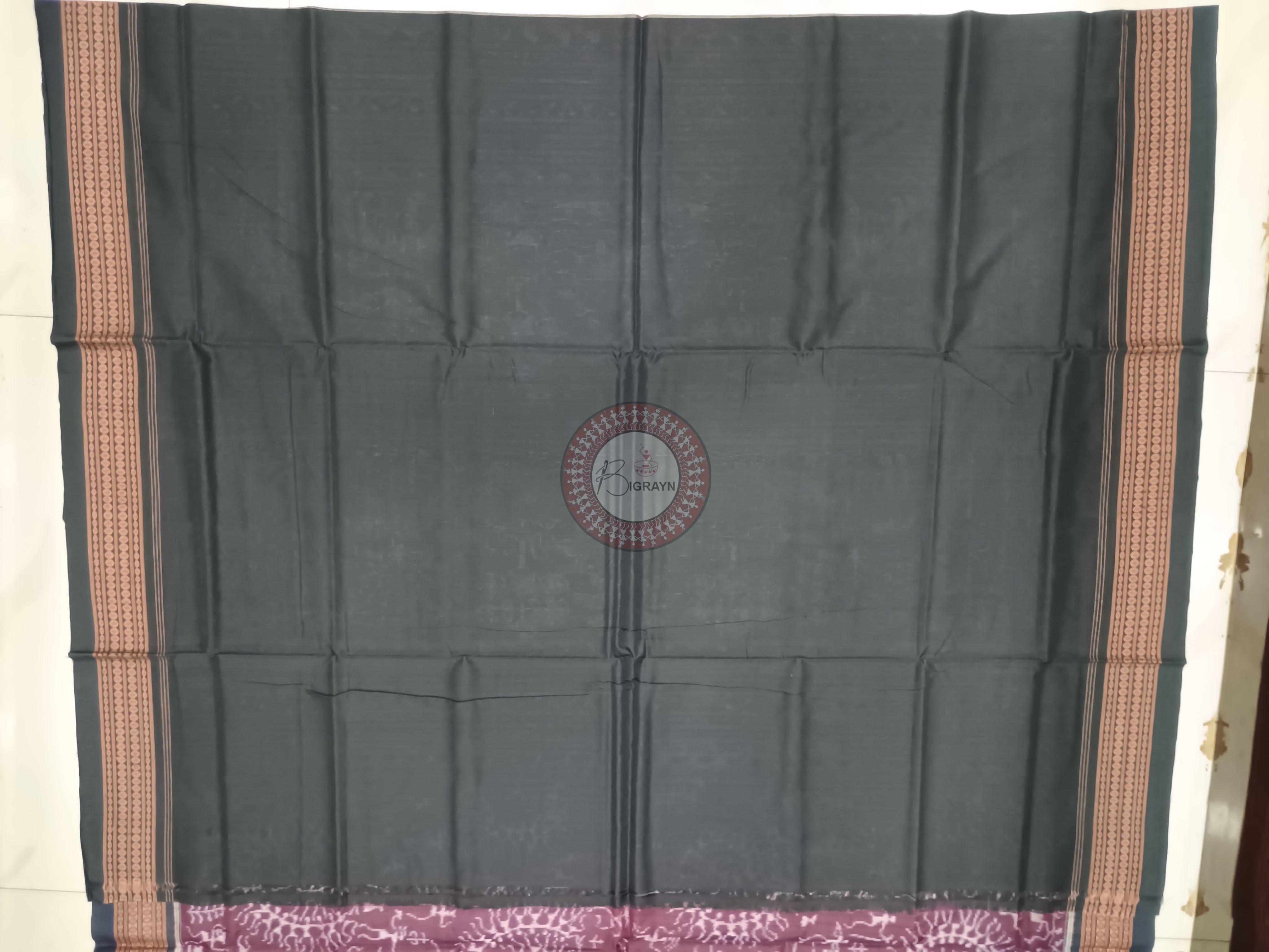 Purple Black Round Tribal Design Odisha Handloom Sambalpuri Cotton Saree