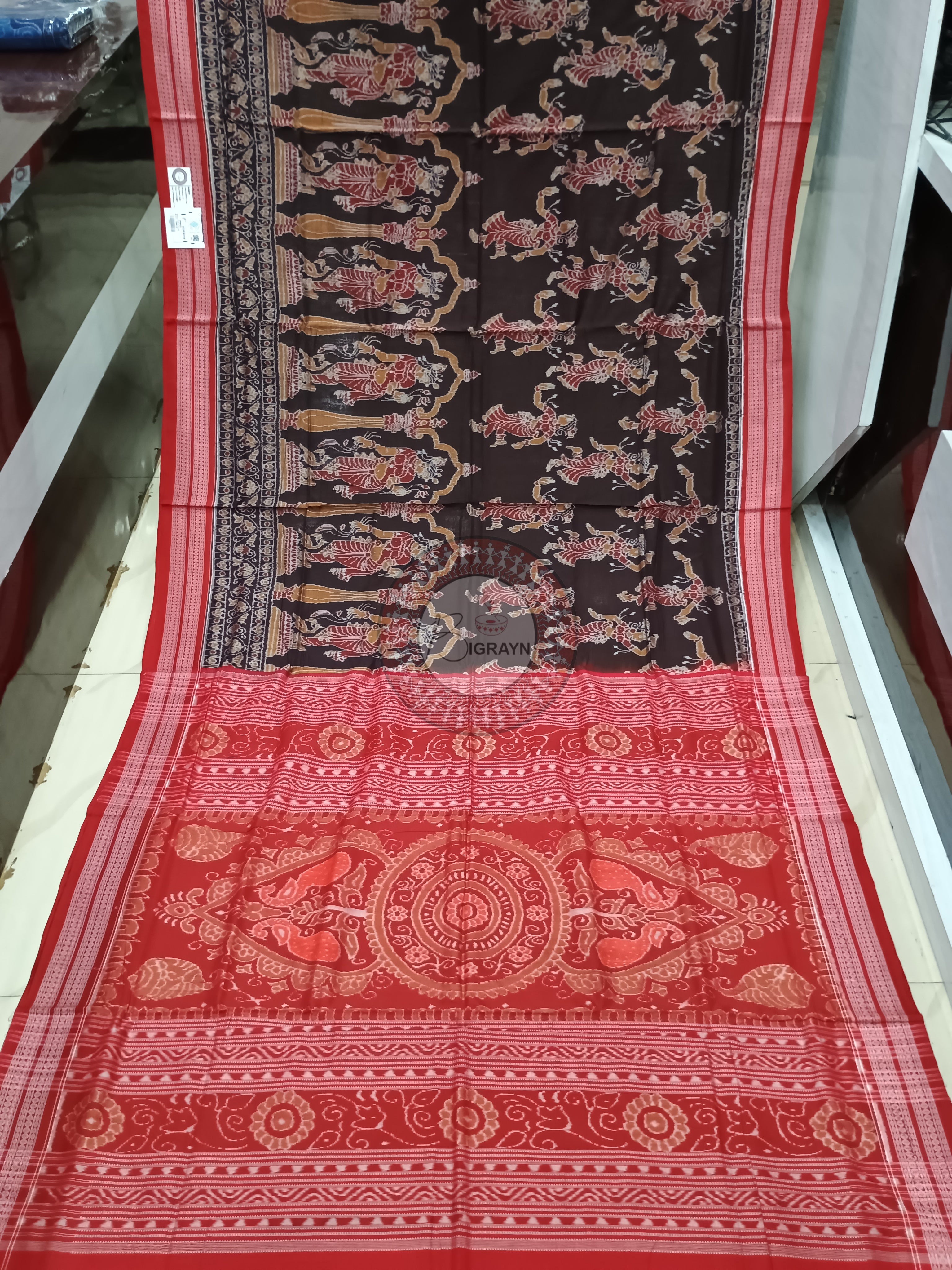 Black Red Dancer Design Odisha Handloom Sambalpuri Cotton Saree