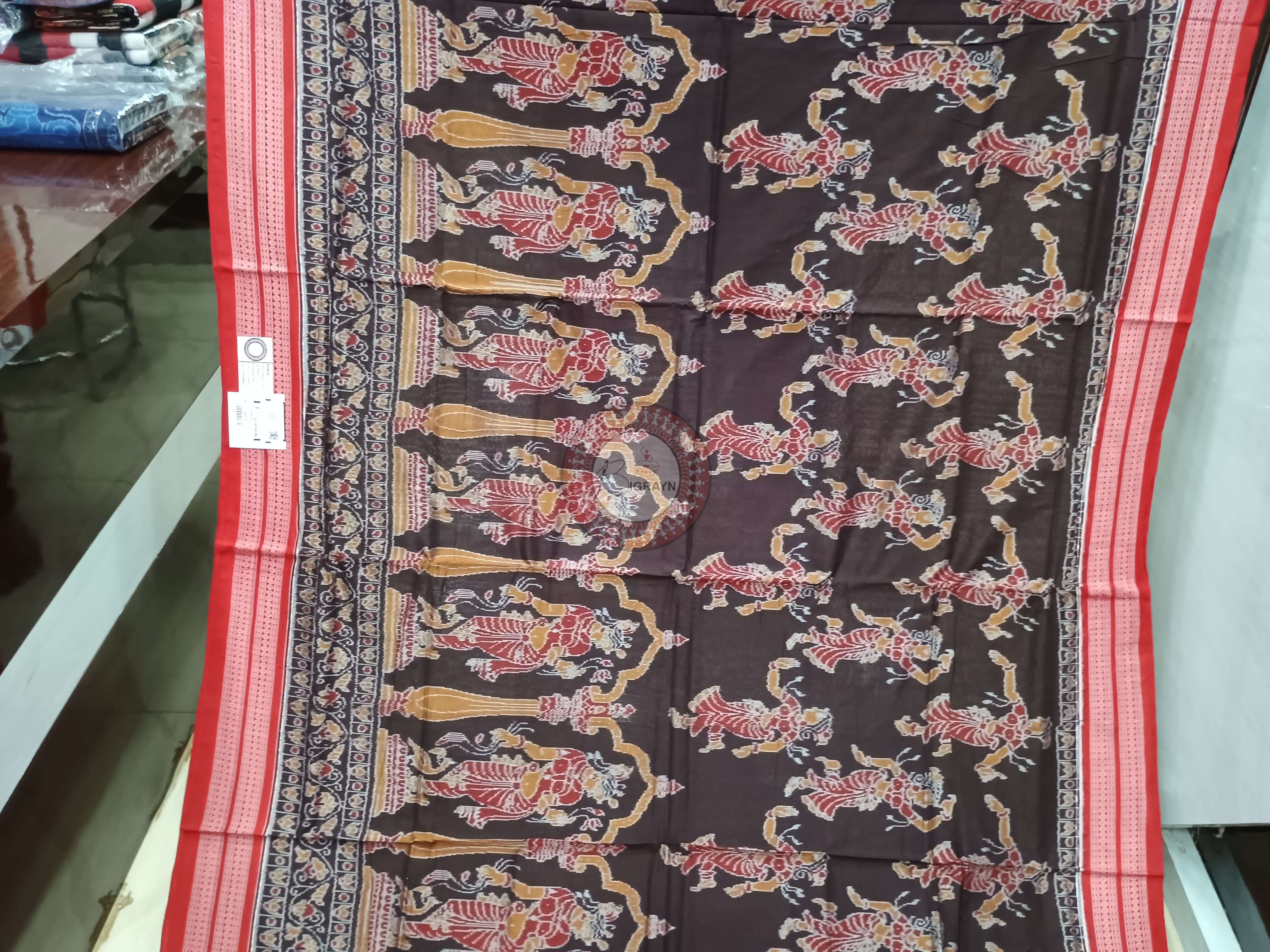 Black Red Dancer Design Odisha Handloom Sambalpuri Cotton Saree