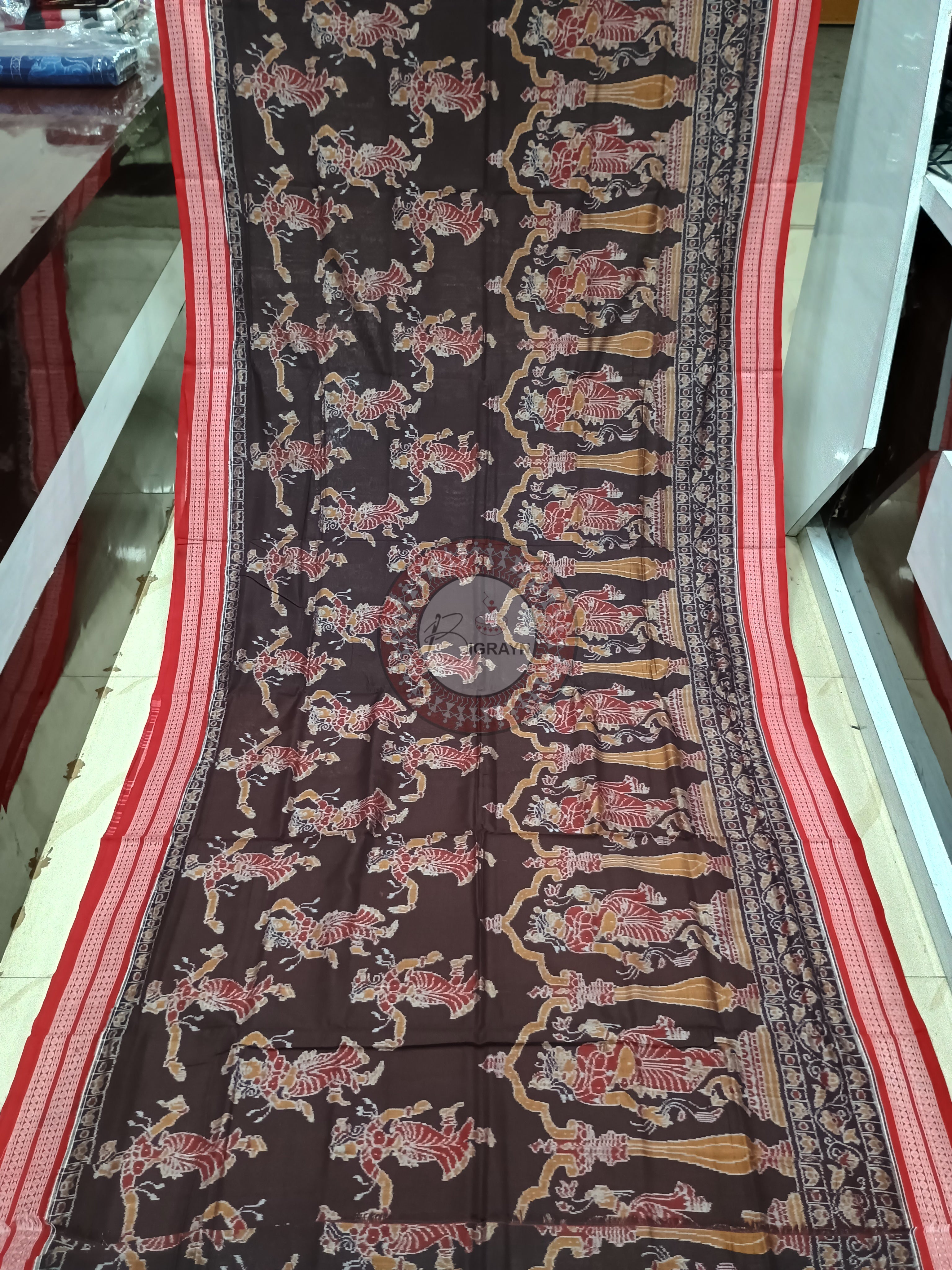 Black Red Dancer Design Odisha Handloom Sambalpuri Cotton Saree