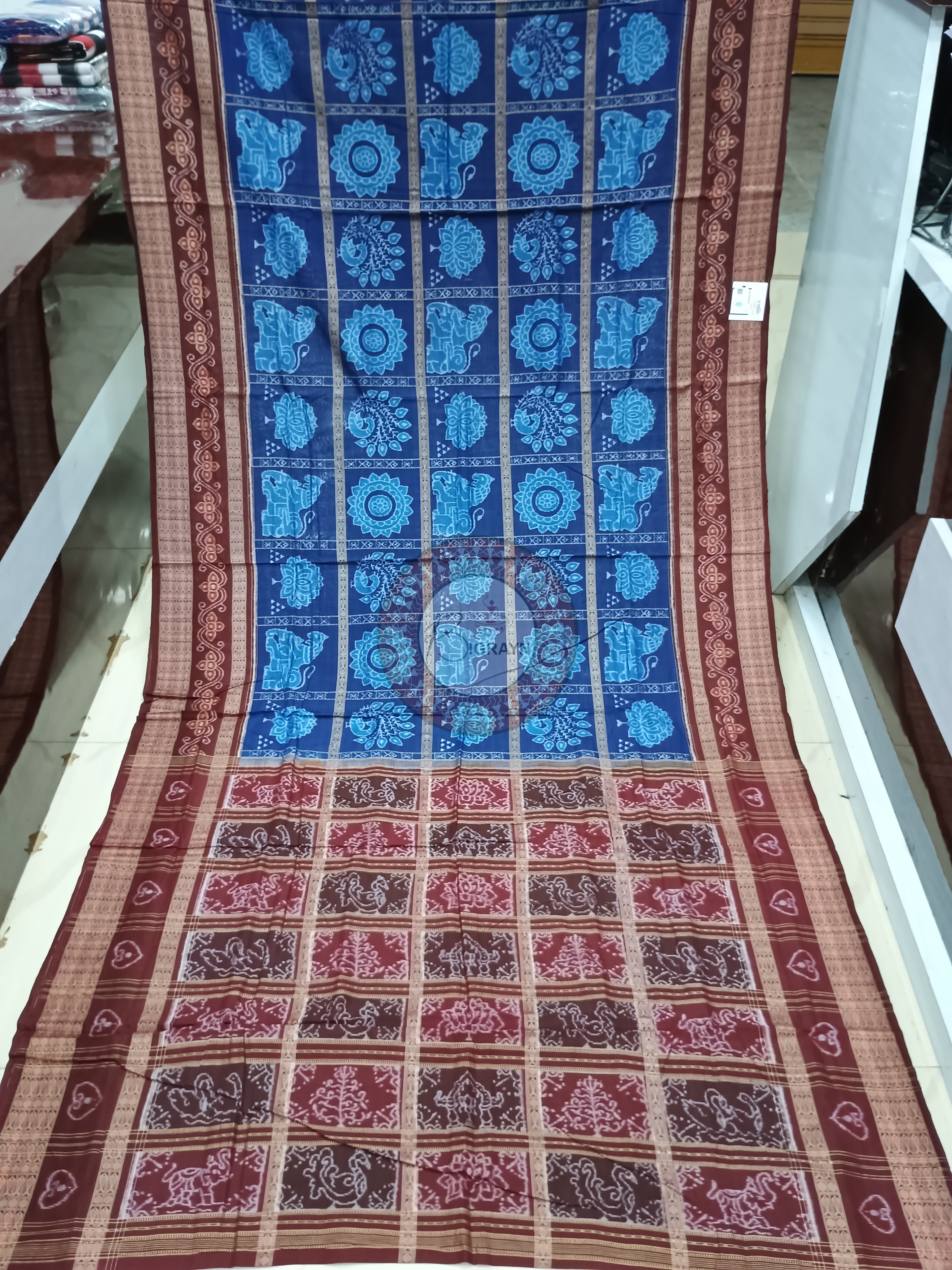 Blue Maroon 5 Kothi Design Odisha Handloom Sambalpuri Cotton Saree