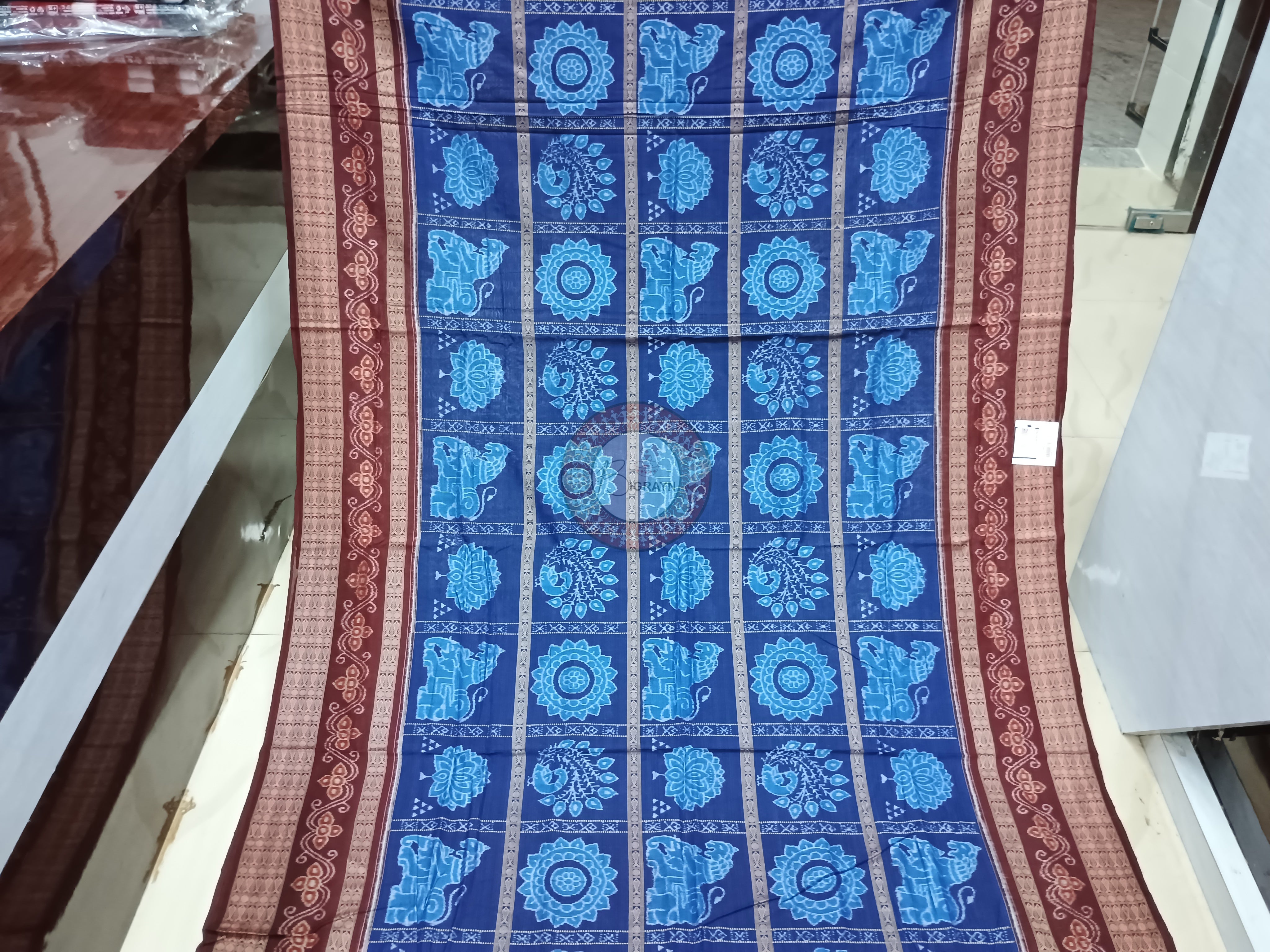 Blue Maroon 5 Kothi Design Odisha Handloom Sambalpuri Cotton Saree