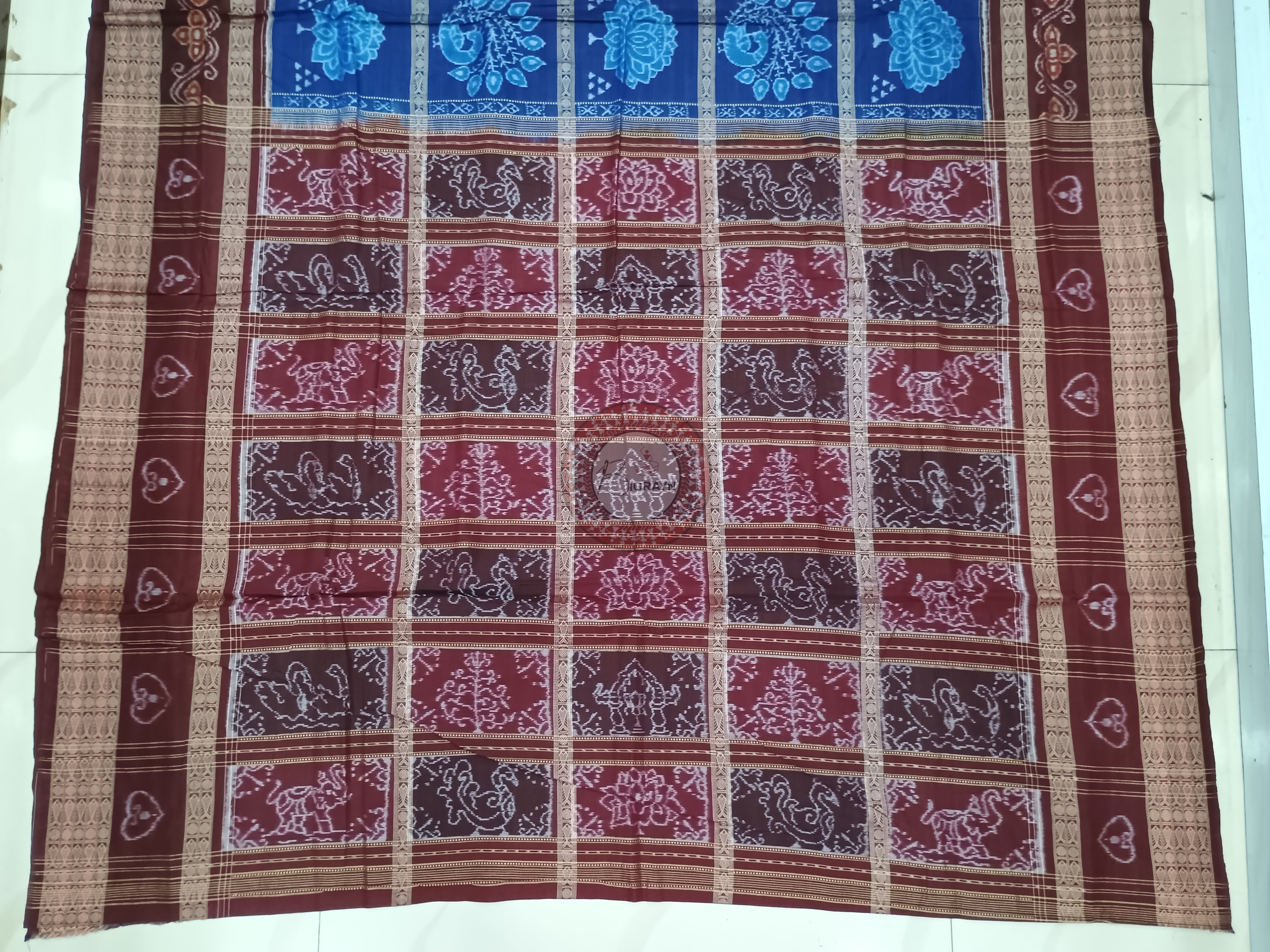 Blue Maroon 5 Kothi Design Odisha Handloom Sambalpuri Cotton Saree