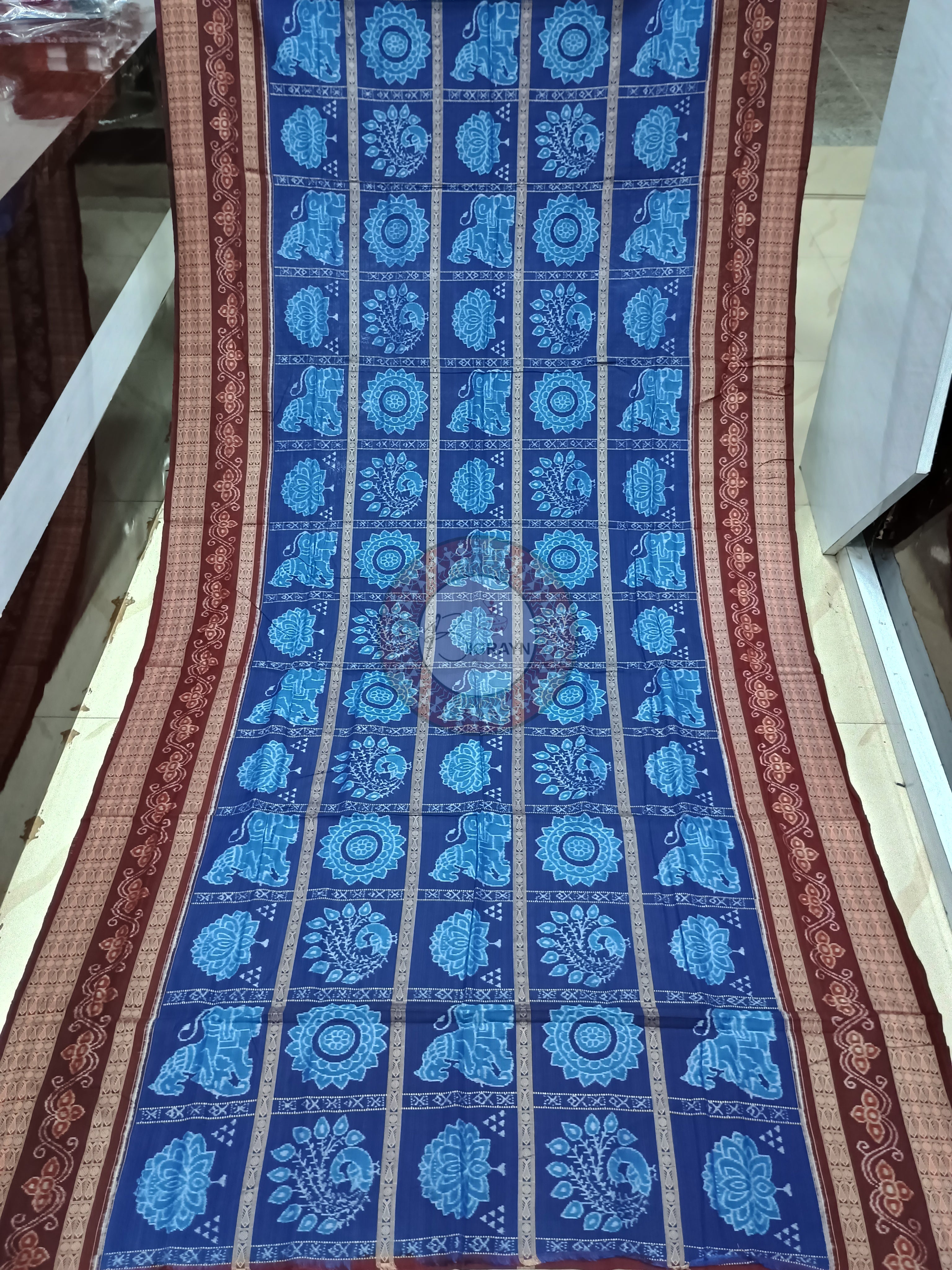 Blue Maroon 5 Kothi Design Odisha Handloom Sambalpuri Cotton Saree