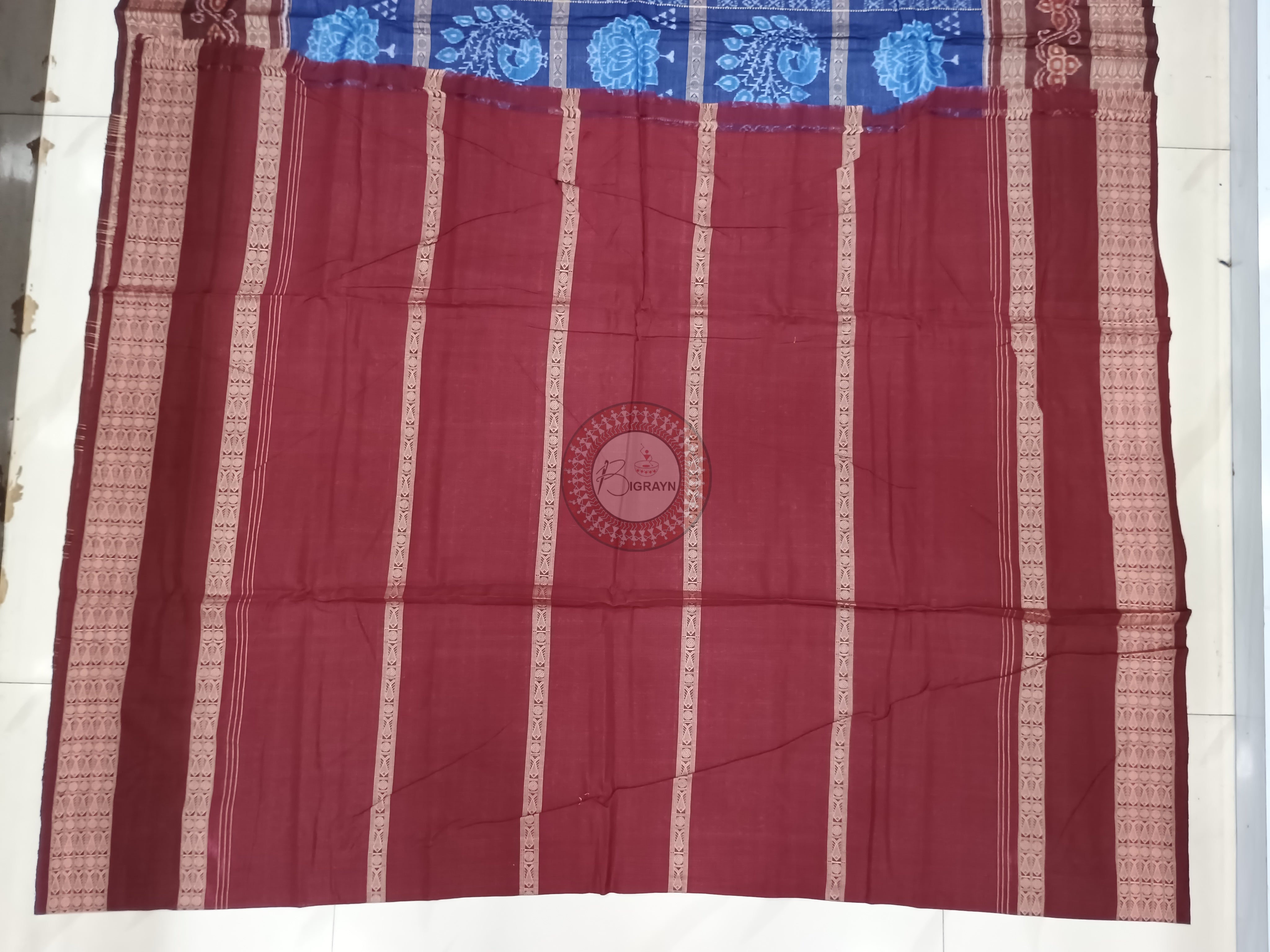 Blue Maroon 5 Kothi Design Odisha Handloom Sambalpuri Cotton Saree
