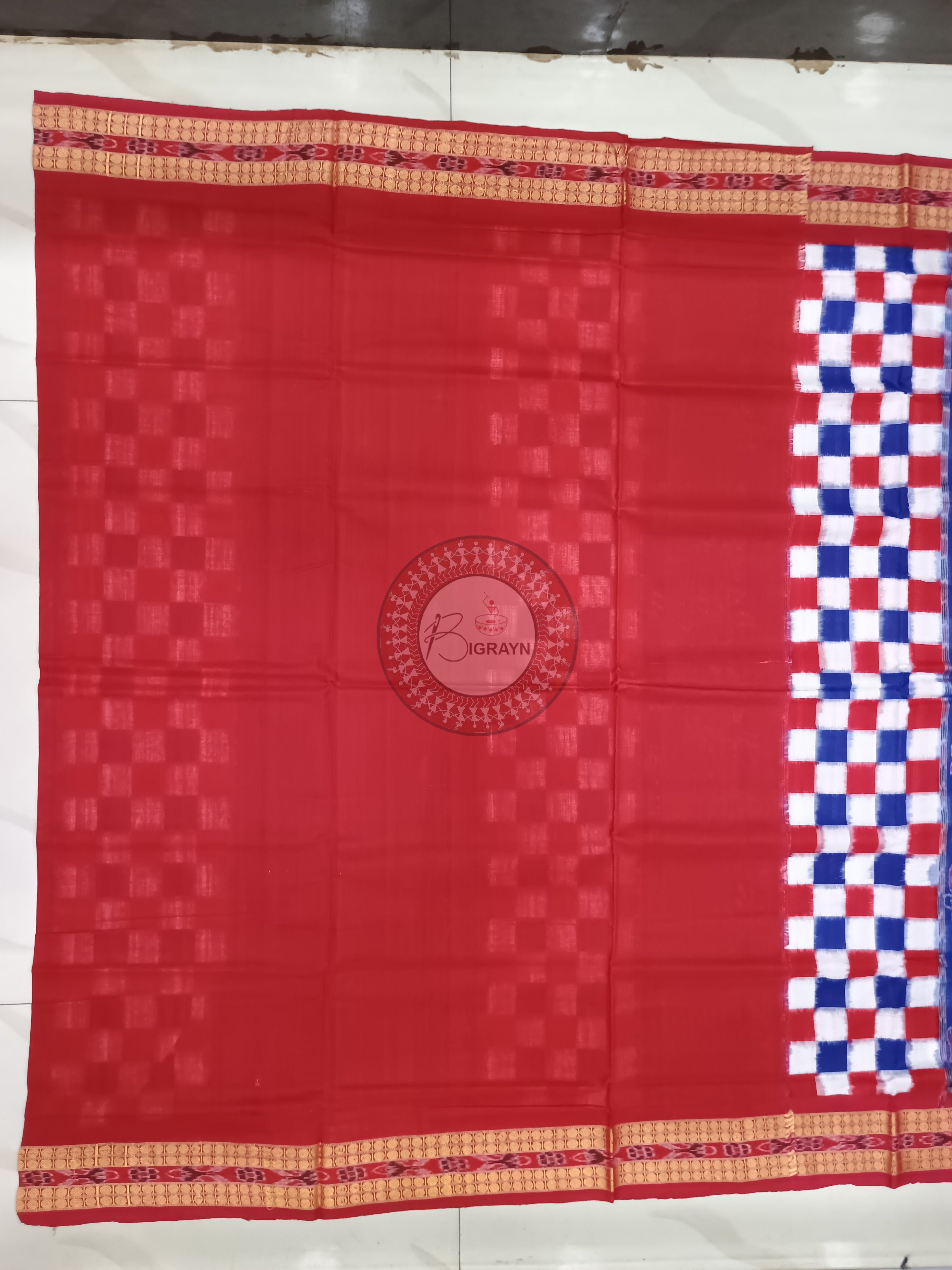 Blue Red Pasapali Dancer Design Odisha Handloom Sambalpuri Cotton Saree