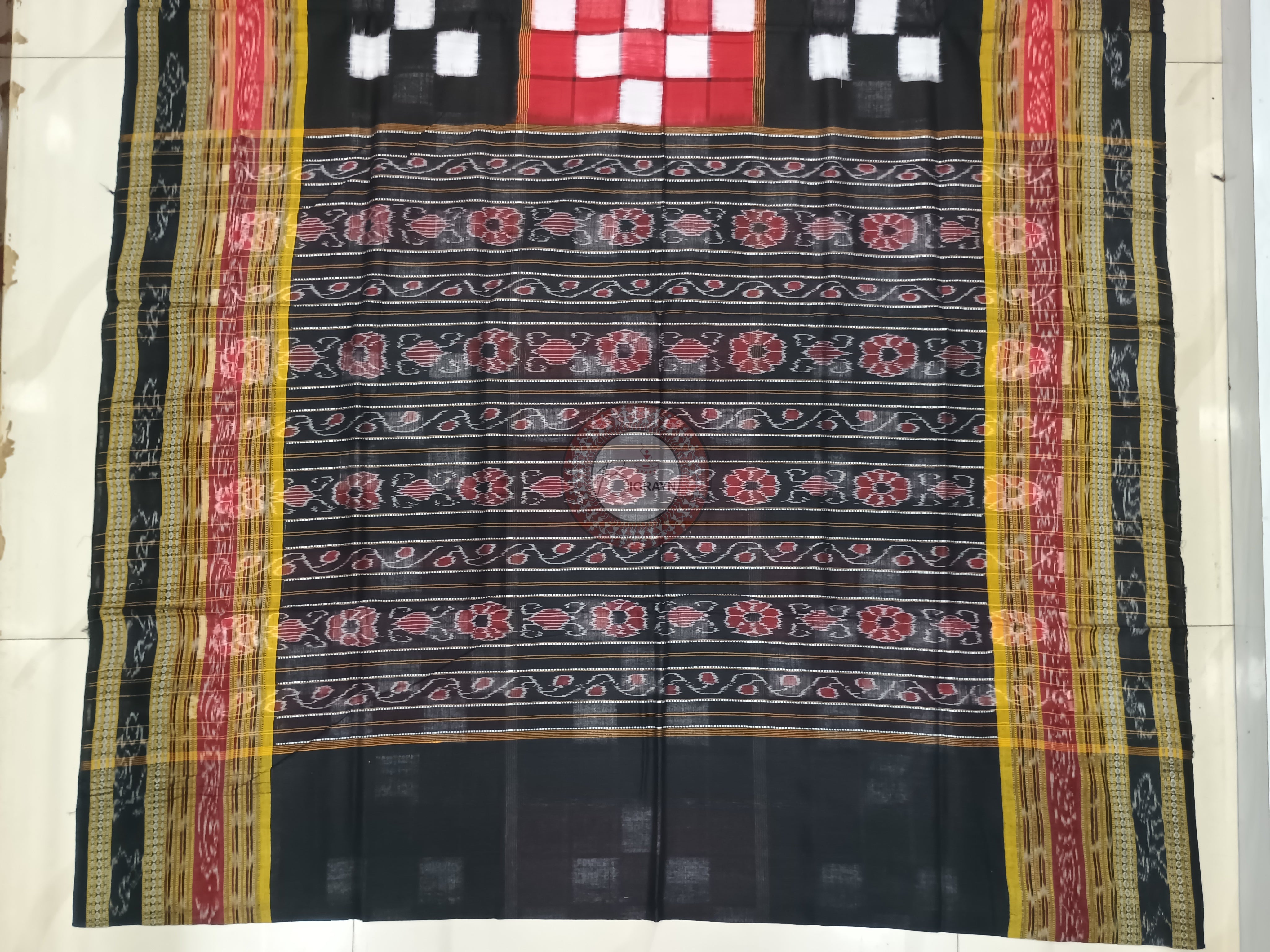 Red Black Pasapali Odisha Handloom Sambalpuri Cotton Saree