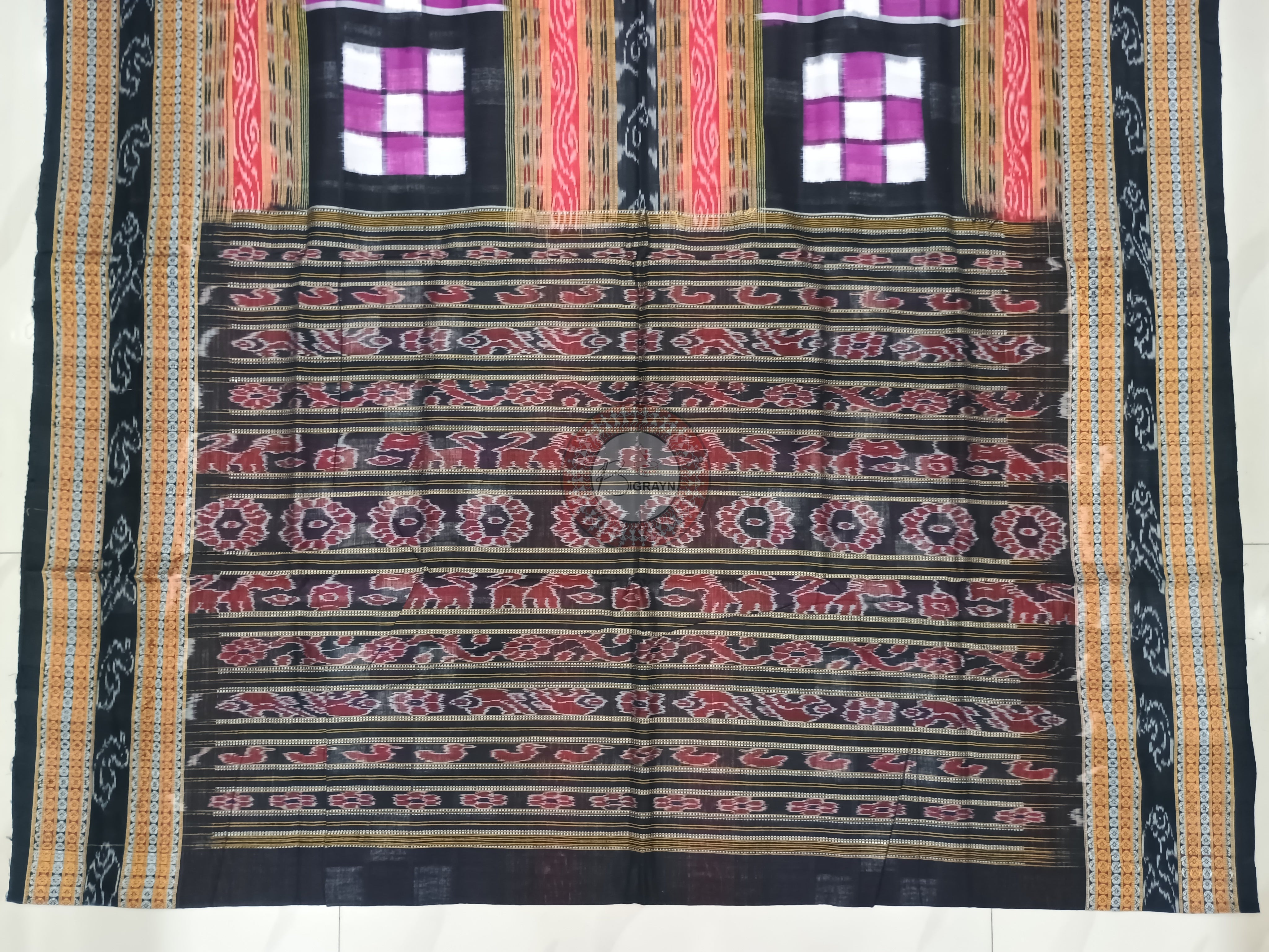 Purple Black Bichitrapuri Odisha Handloom Sambalpuri Cotton Saree
