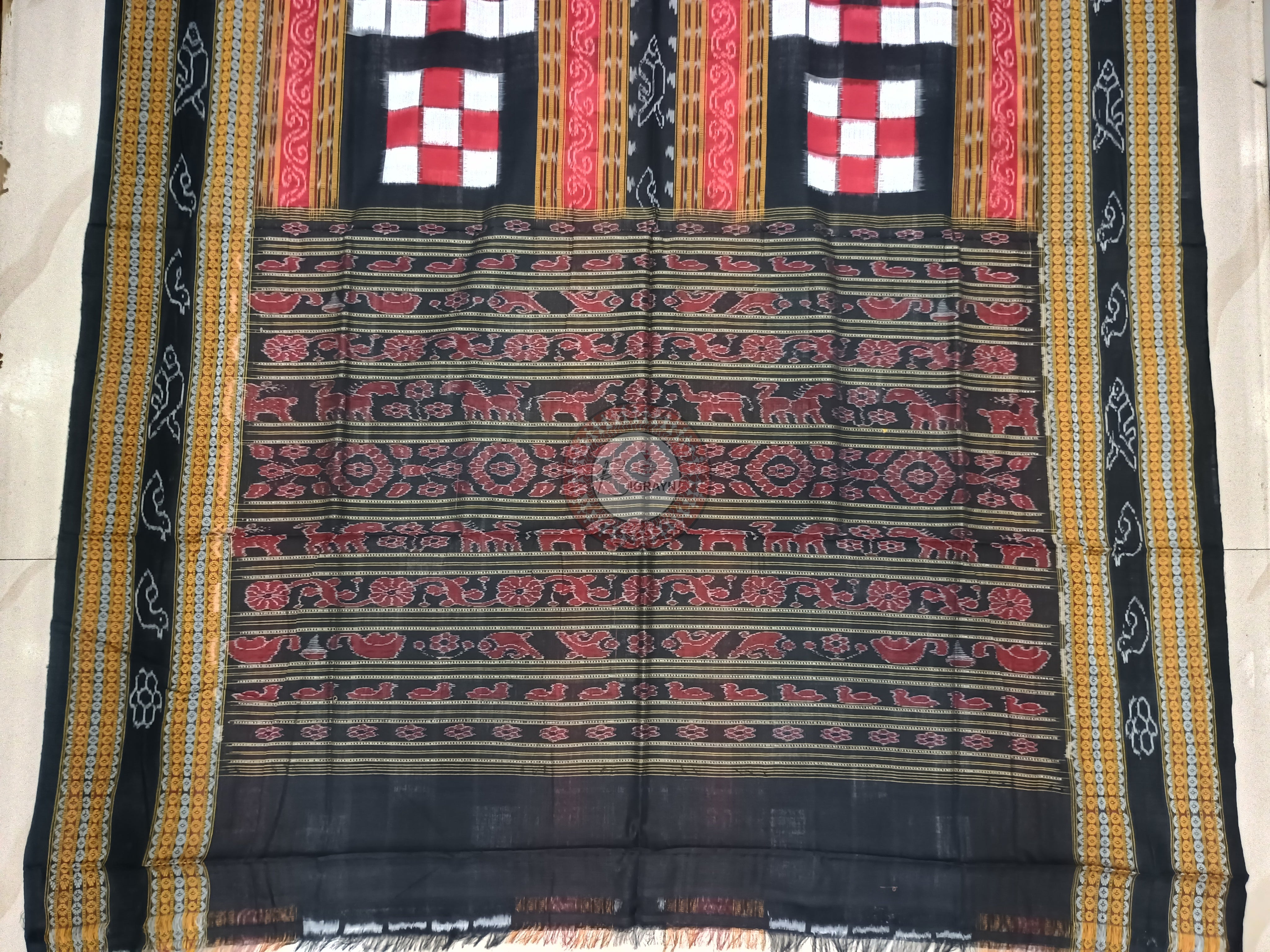 Red Black Bichitrapuri Odisha Handloom Sambalpuri Cotton Saree