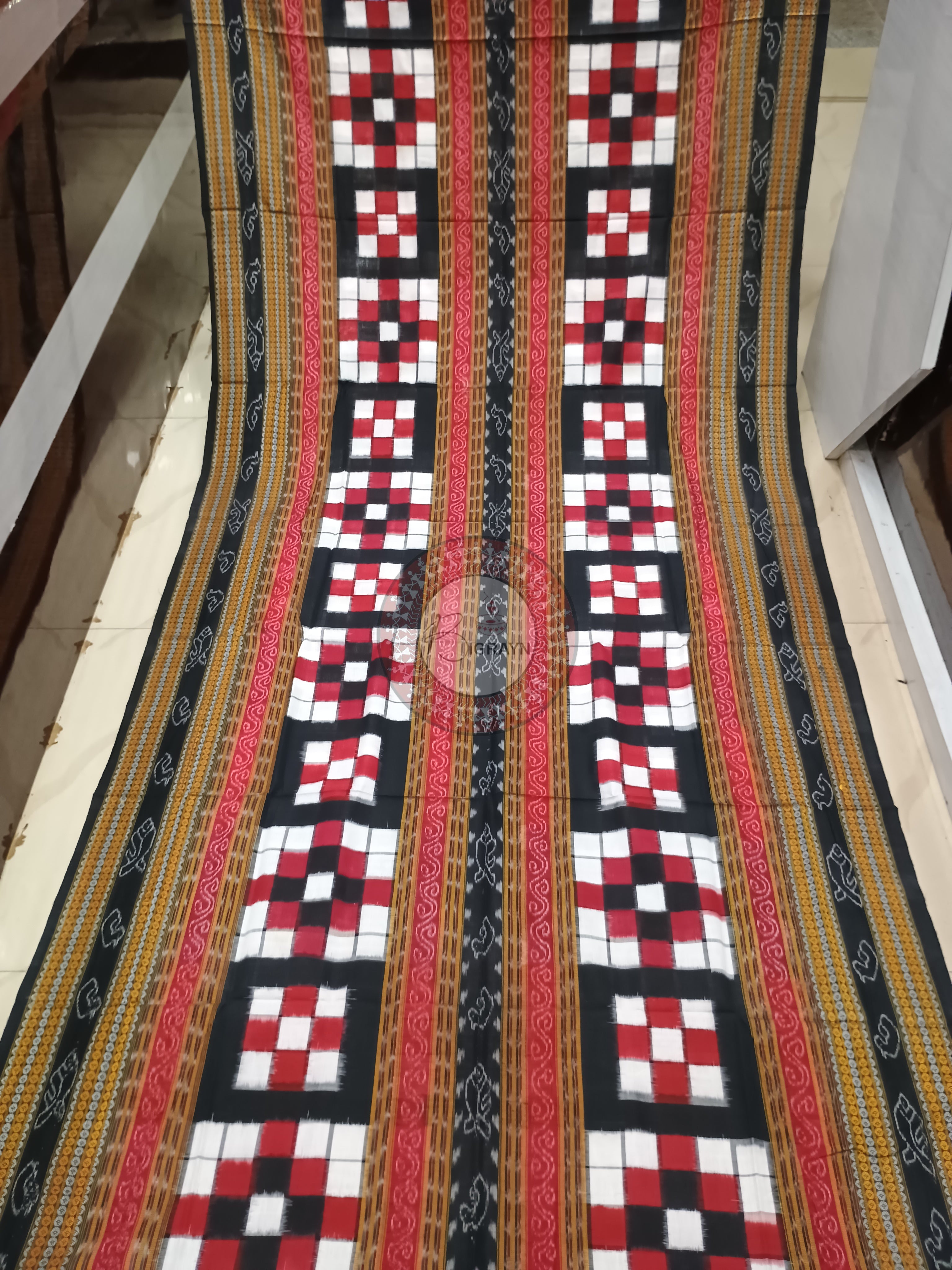 Red Black Bichitrapuri Odisha Handloom Sambalpuri Cotton Saree