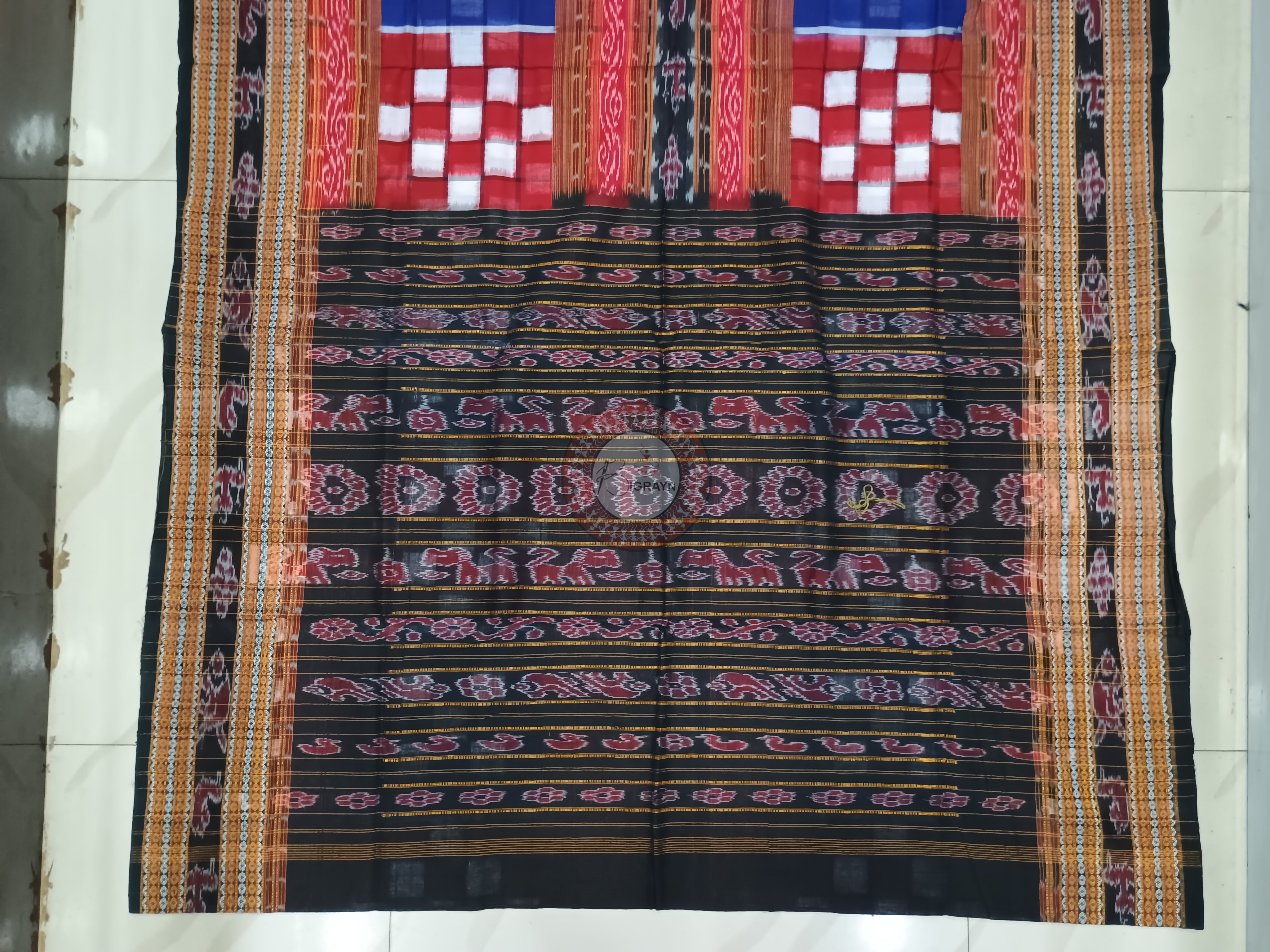 Red Blue Bichitrapuri Odisha Handloom Sambalpuri Cotton Saree