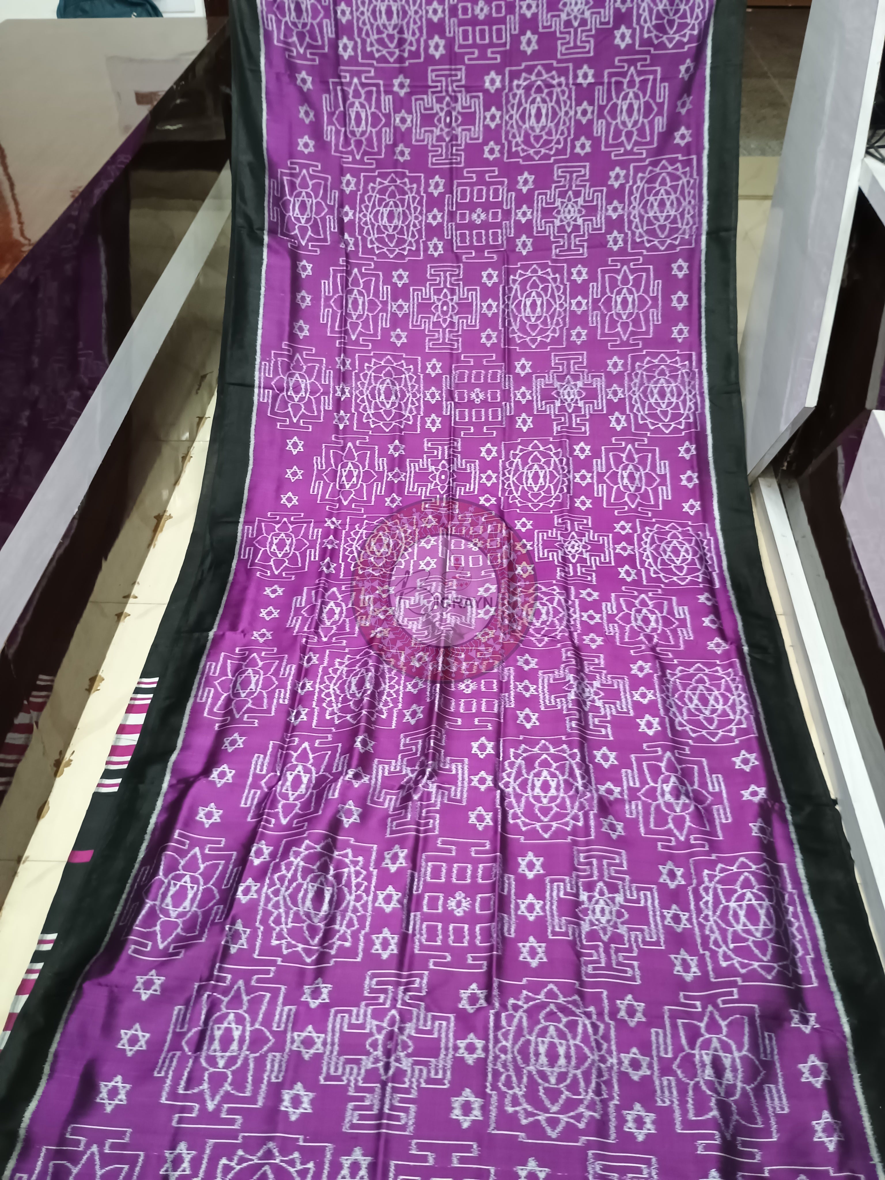 Purple Black Laxmi Yantra Mulberry Silk Saree