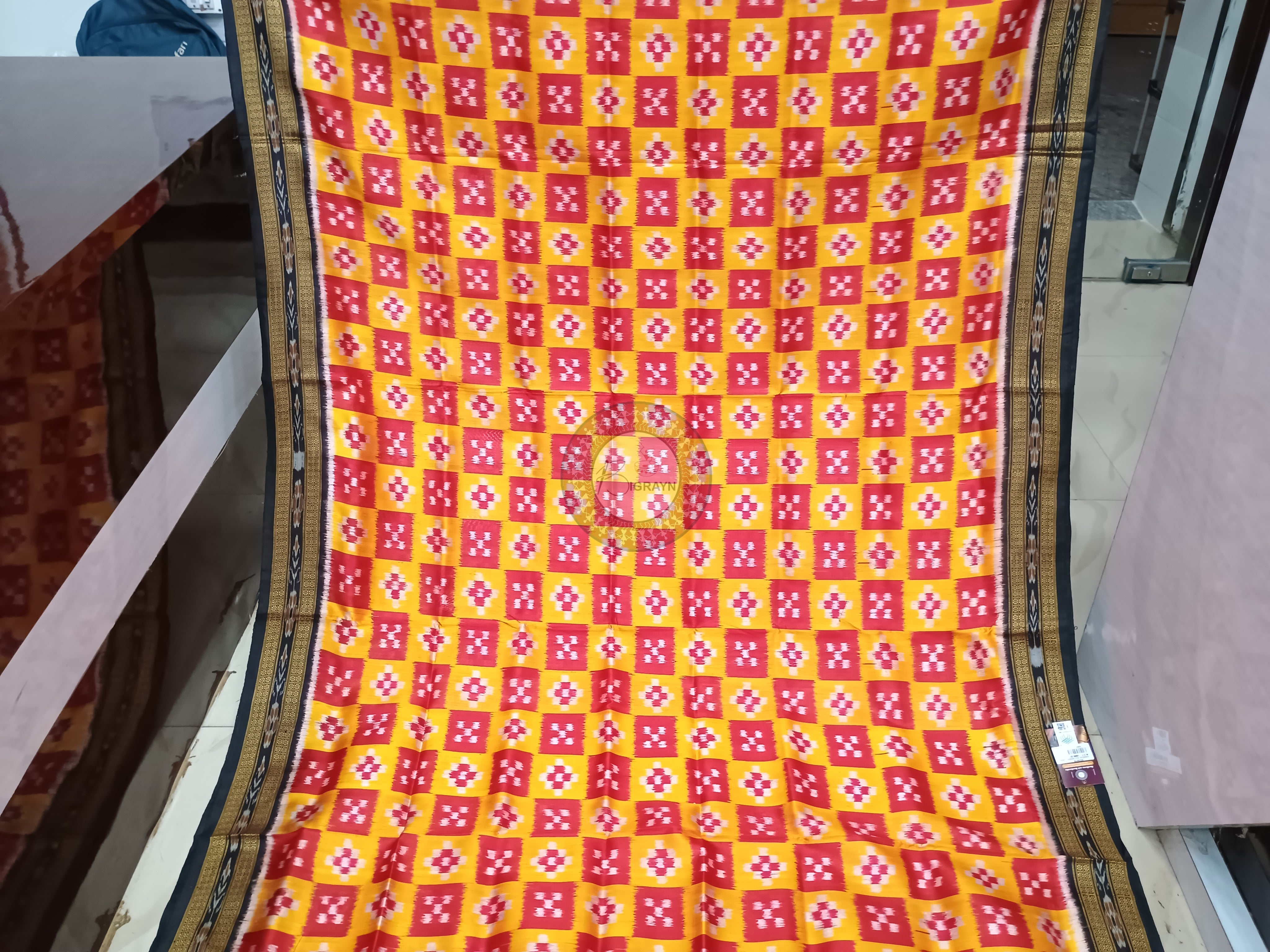 Yellow Red Maroon Pasapali Mulberry Silk Saree