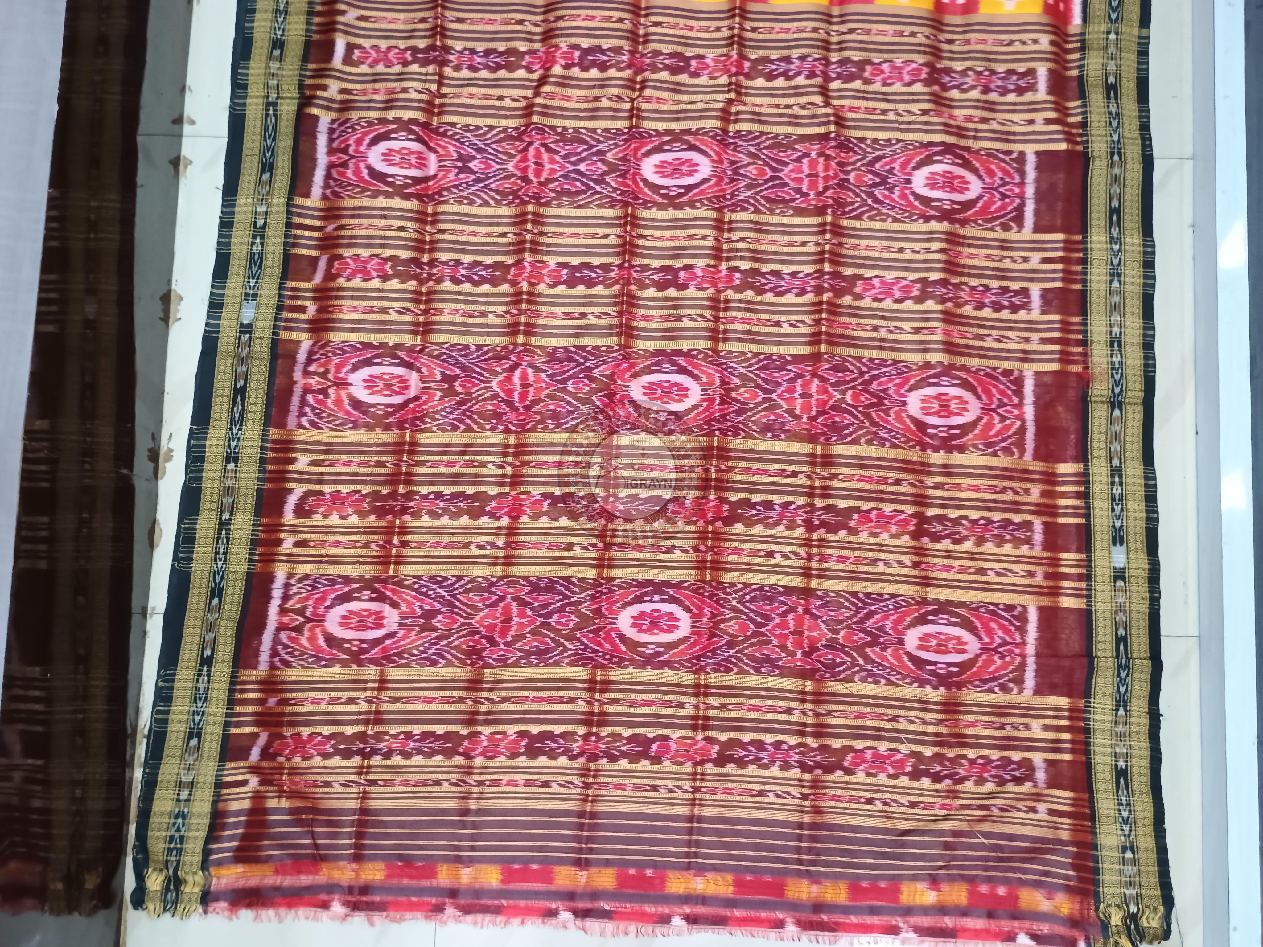 Yellow Red Maroon Pasapali Mulberry Silk Saree