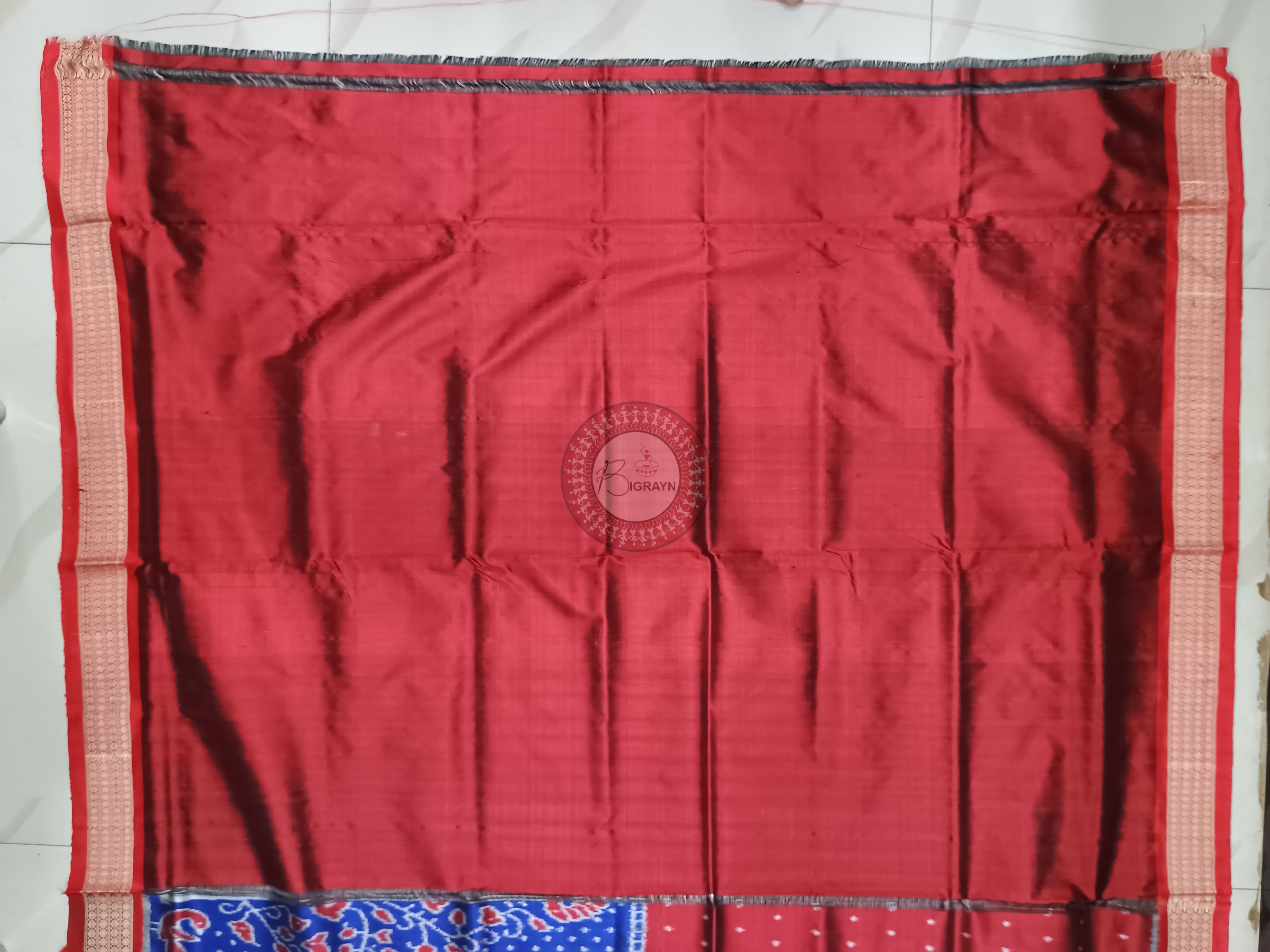 Blue Maroon Half Half Design Mulberry Silk Saree