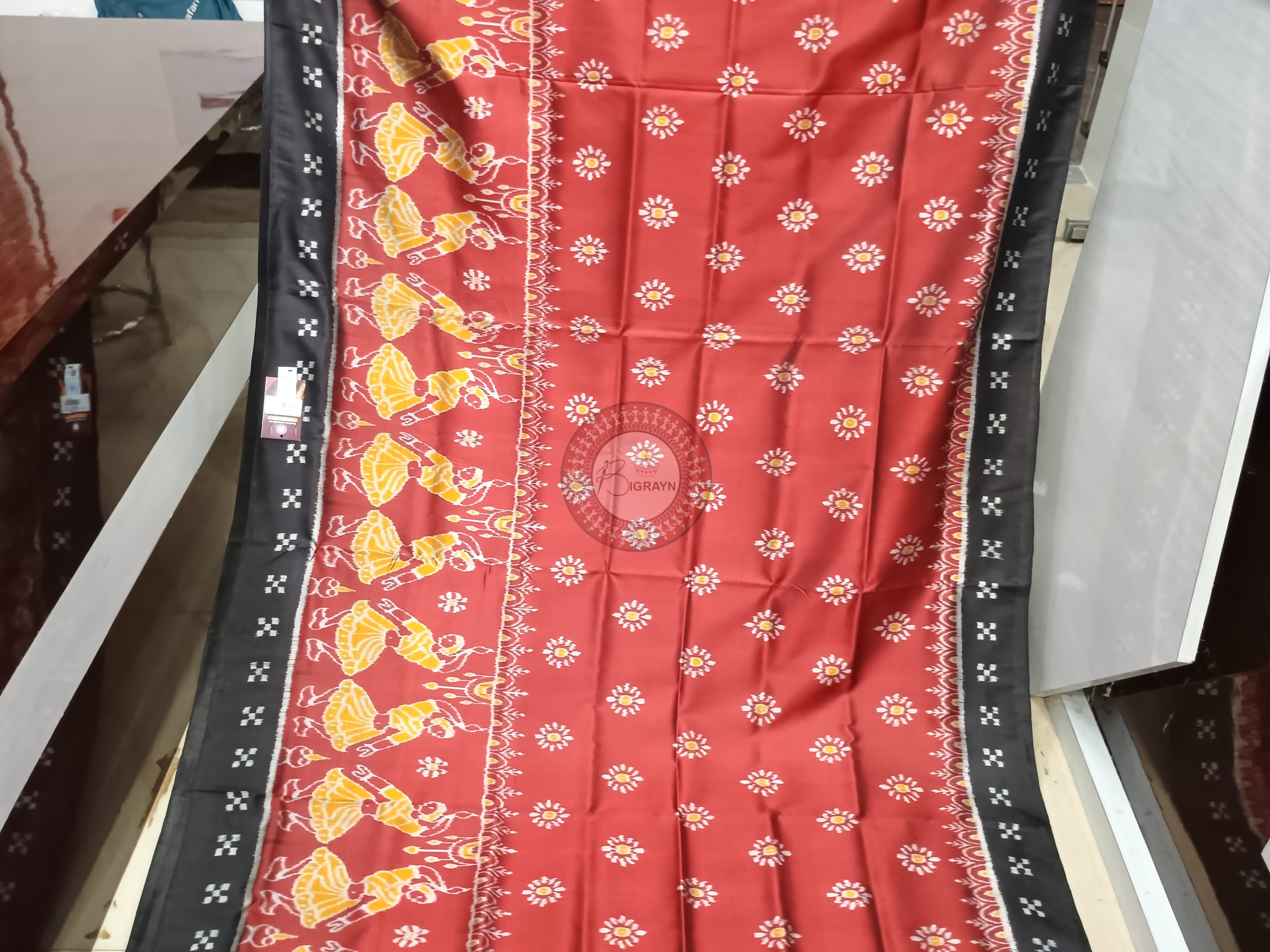 Maroon Black Scot Dancer Design Mulberry Silk Saree
