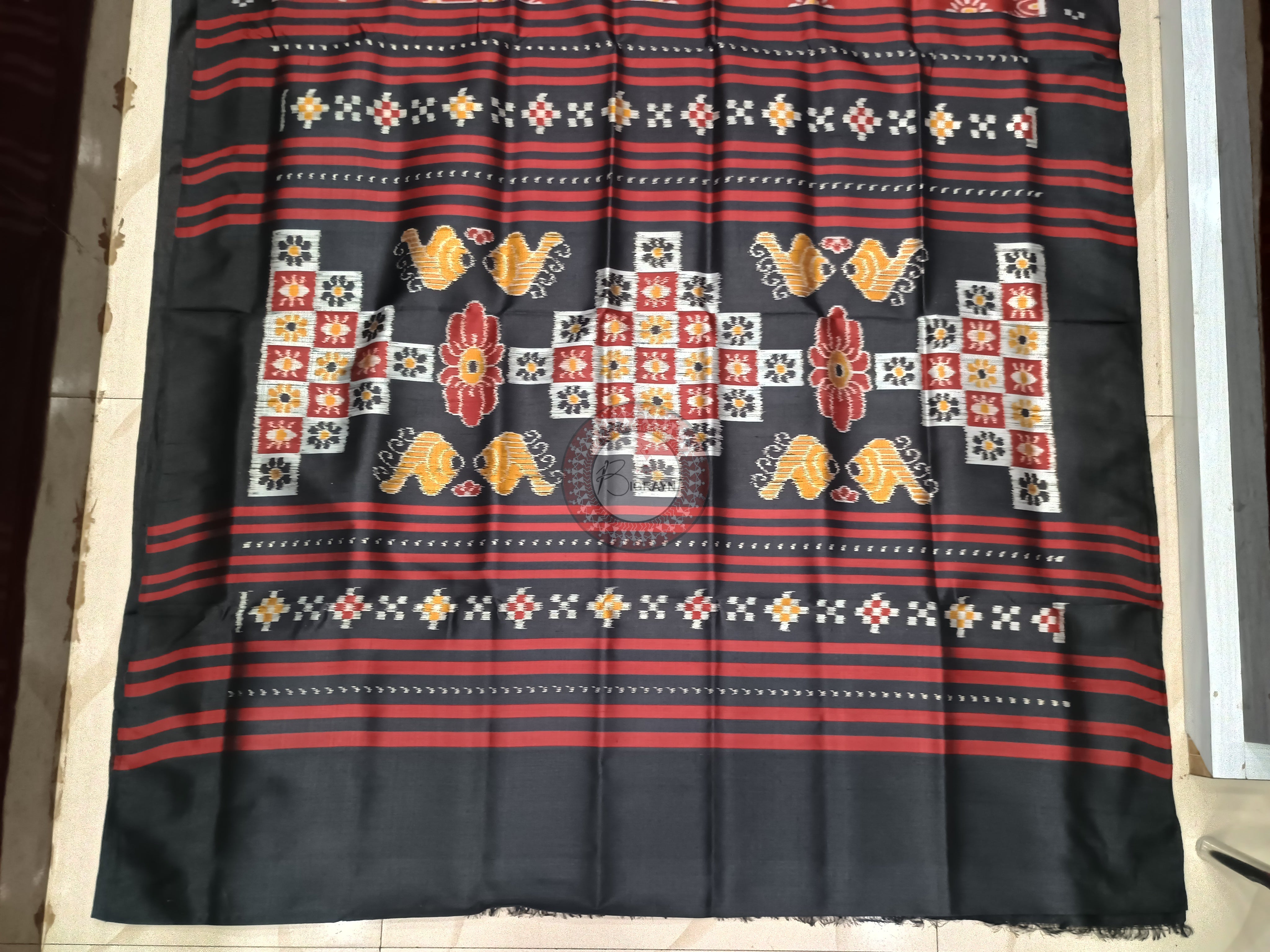 Maroon Black Scot Dancer Design Mulberry Silk Saree