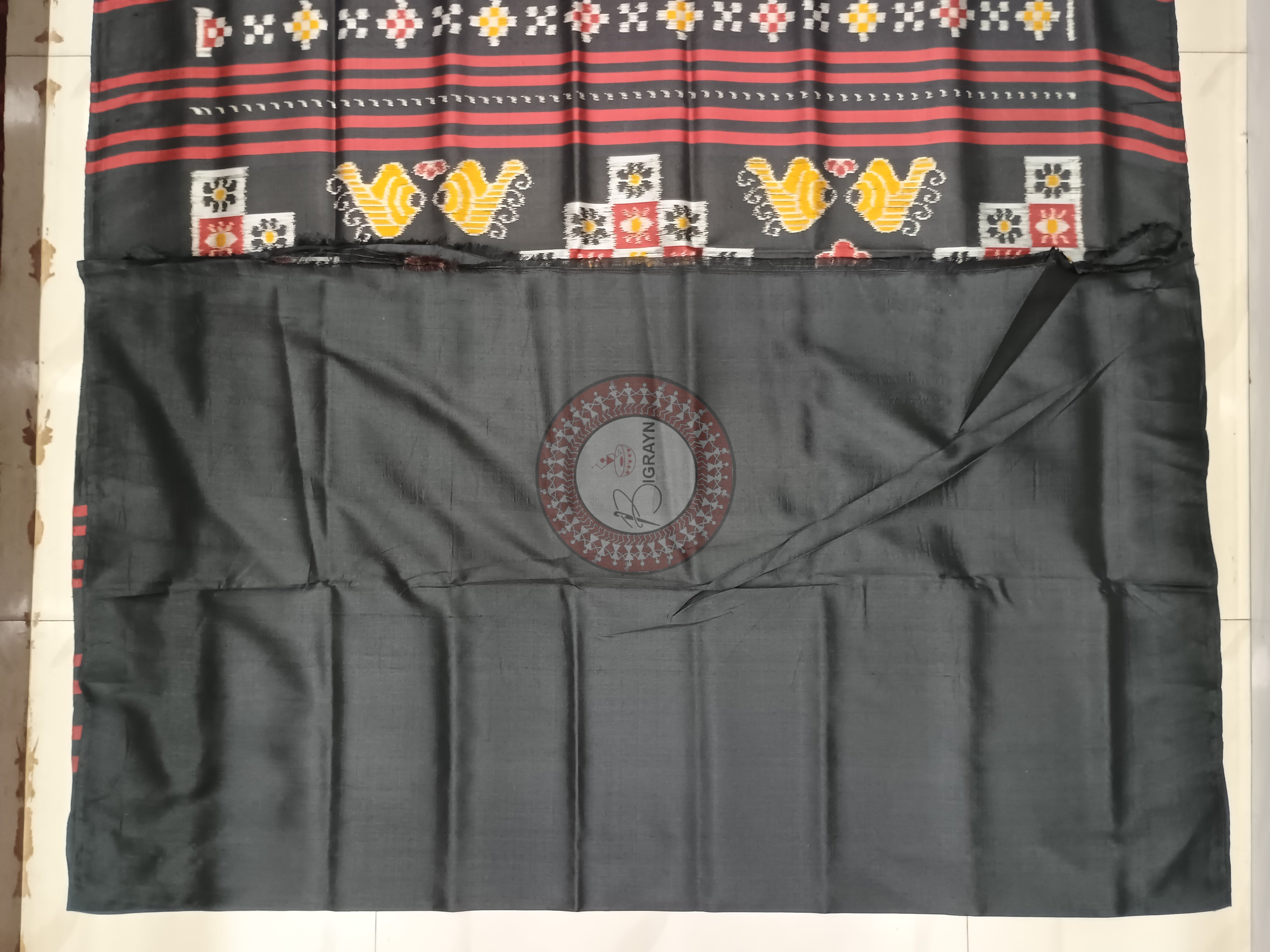 Maroon Black Scot Dancer Design Mulberry Silk Saree