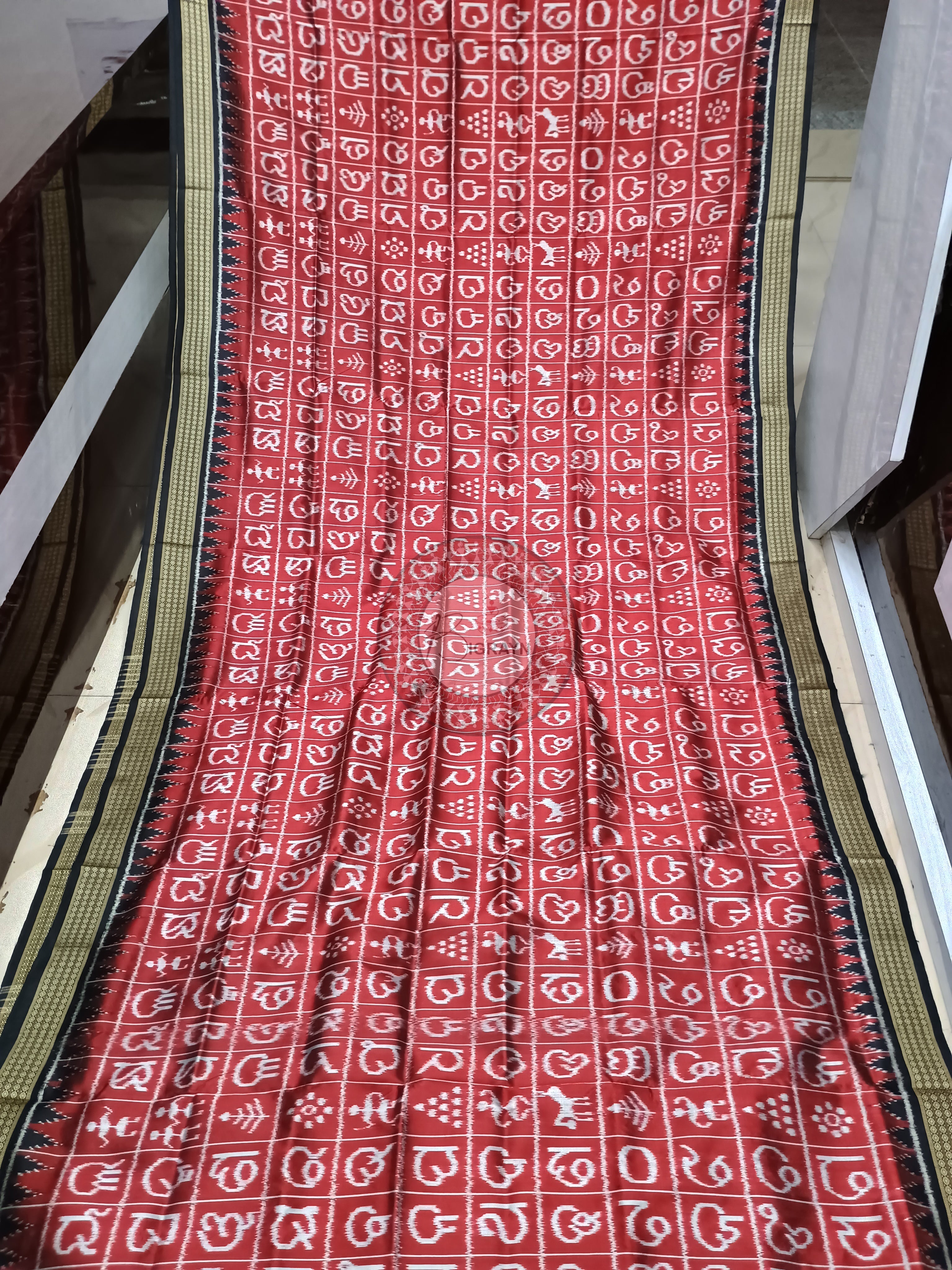 Maroon Black Odia Alphabet Mulberry Silk Saree