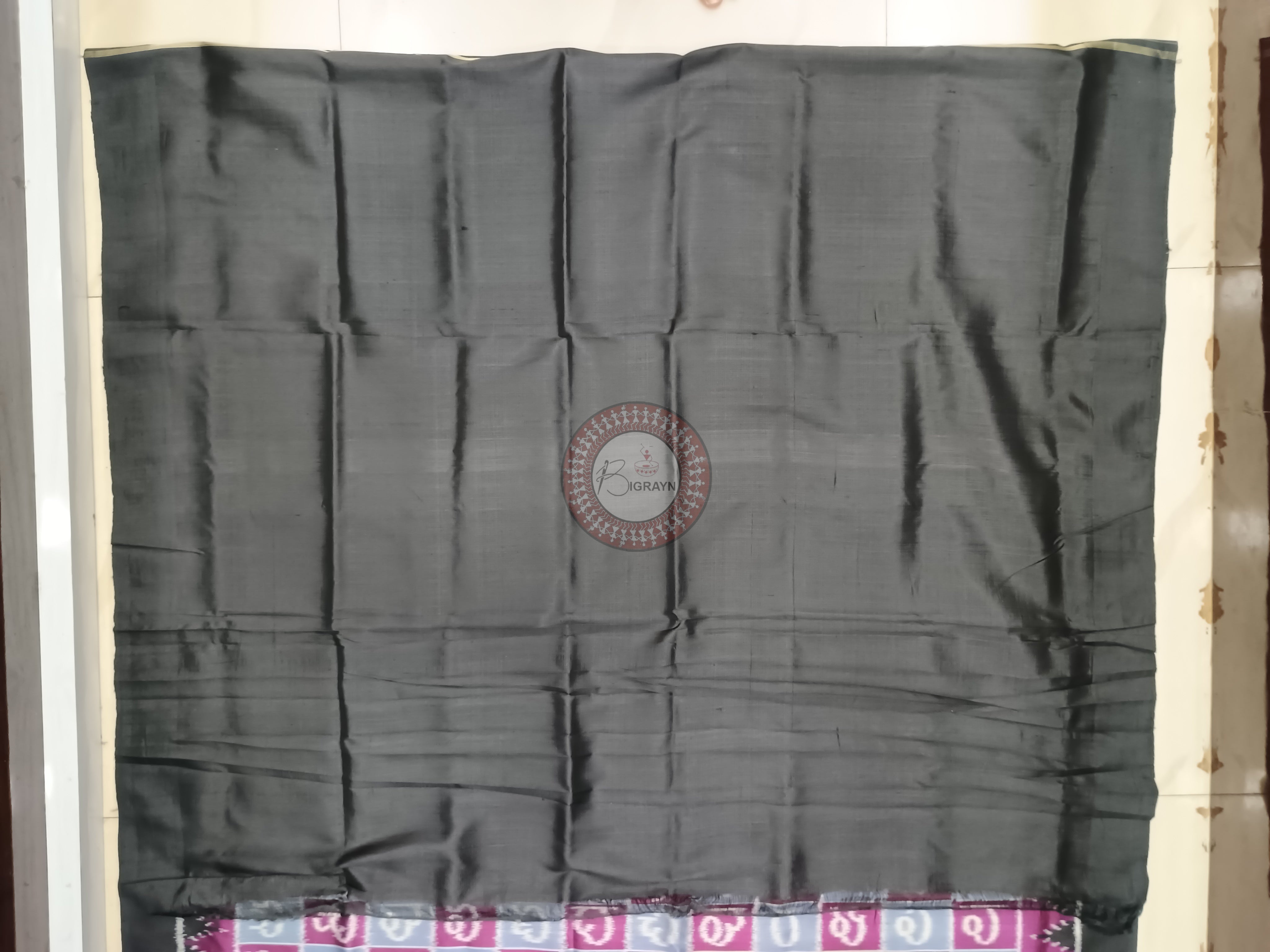 Grey Purple Black Odia Alphabet Mulberry Silk Saree