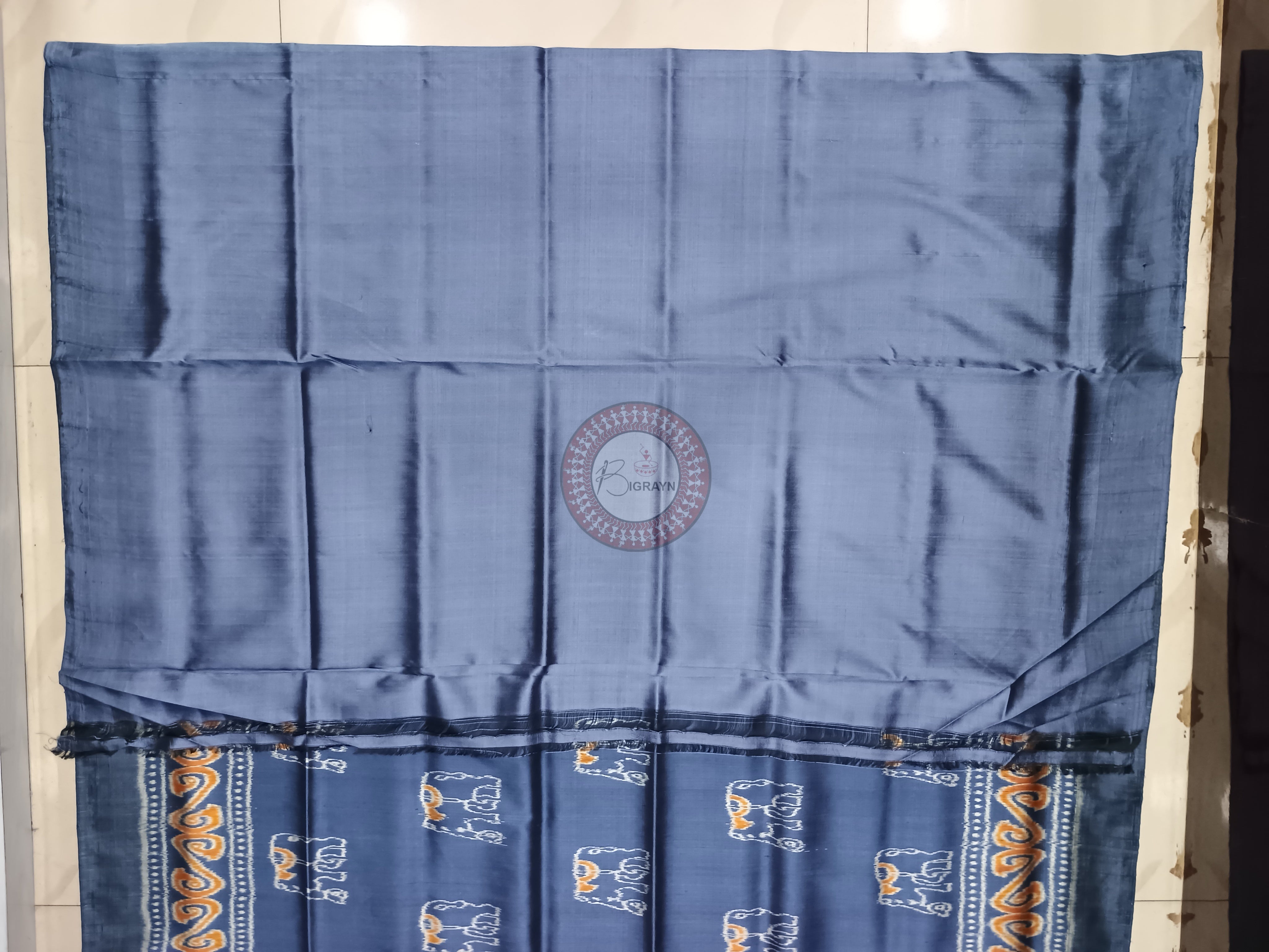 Denim Blue Elephant Design Mulberry Silk Saree
