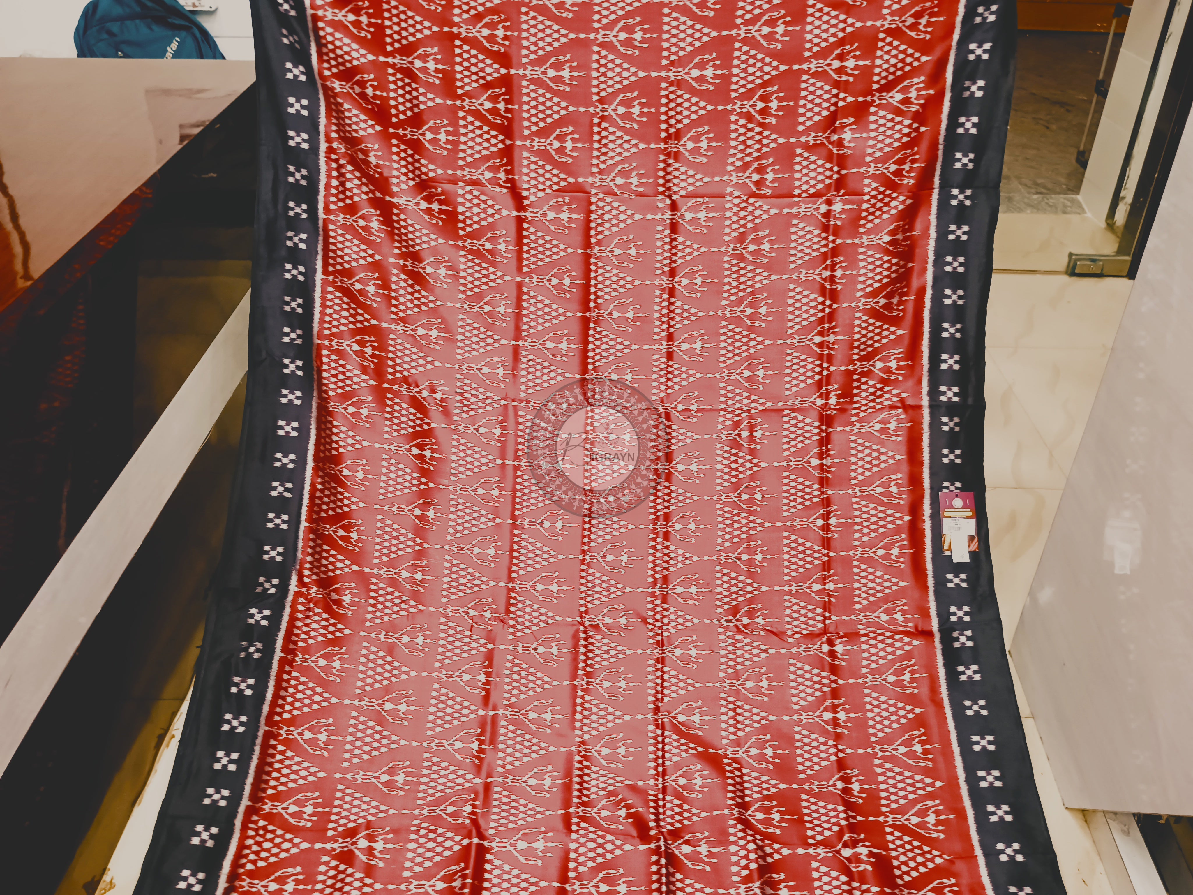 Maroon Black Tribal Chita Mulberry Silk Saree