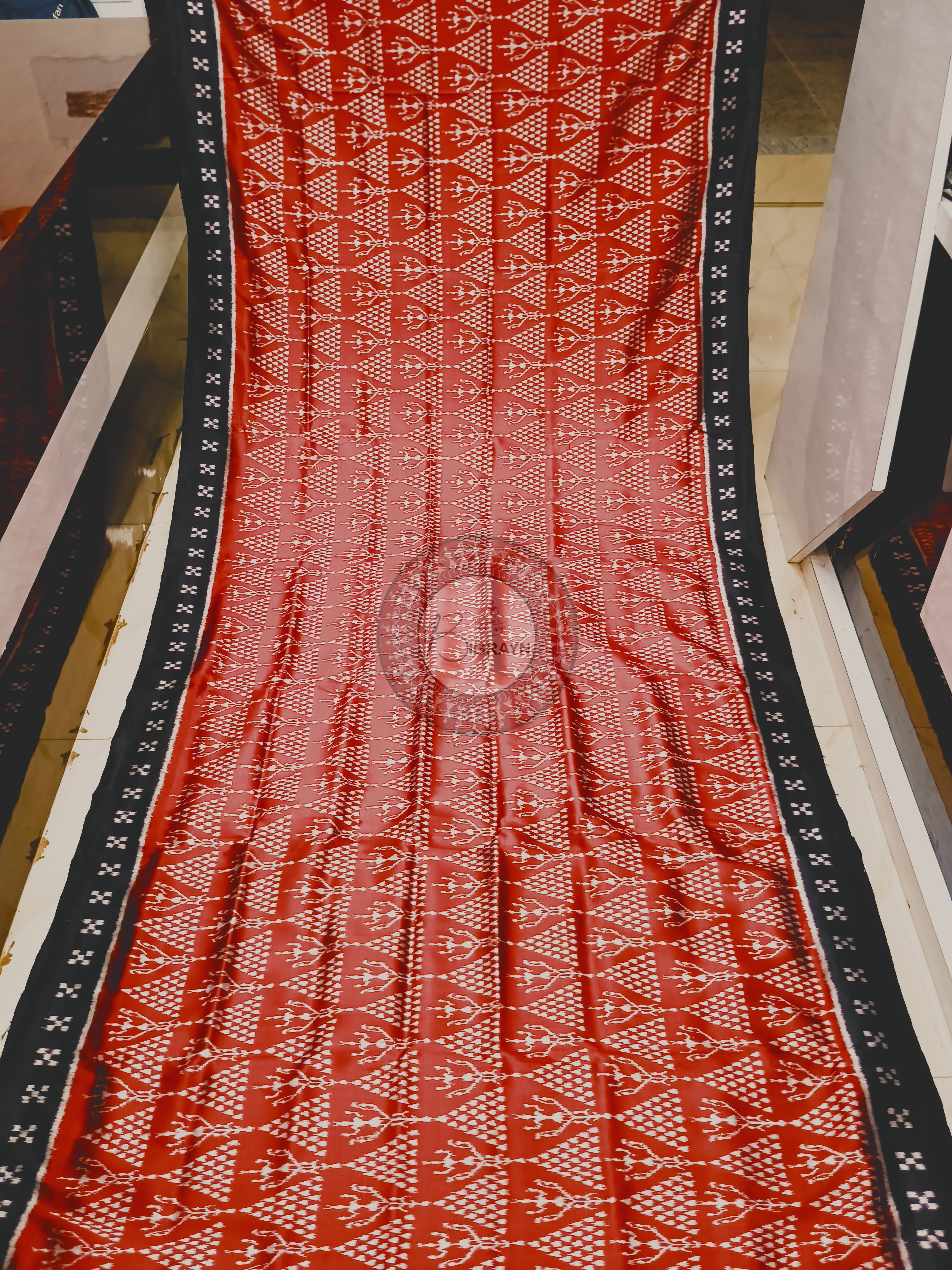 Maroon Black Tribal Chita Mulberry Silk Saree